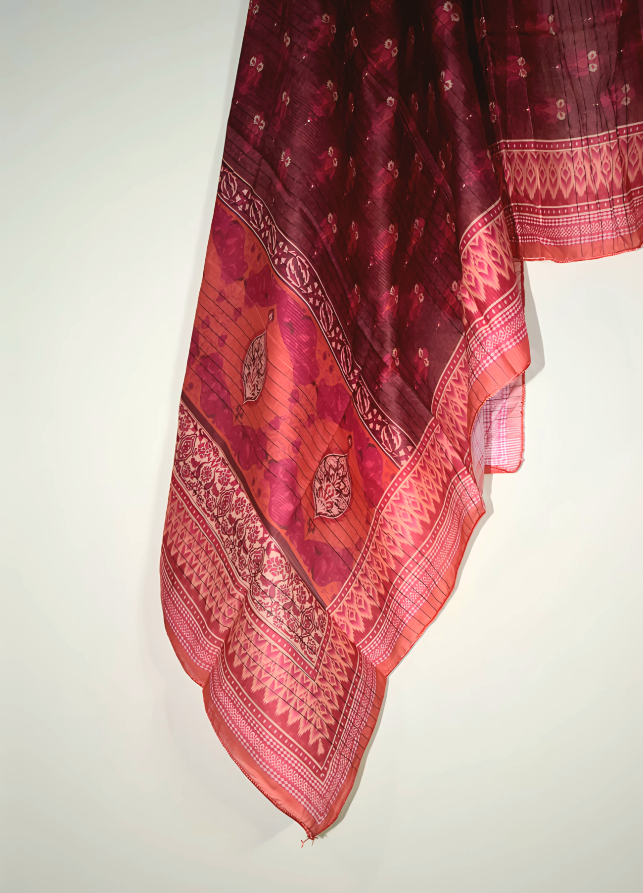 Ruby Red - 3 Piece Hand Screen Printed with Lawn Dupatta - Image 5