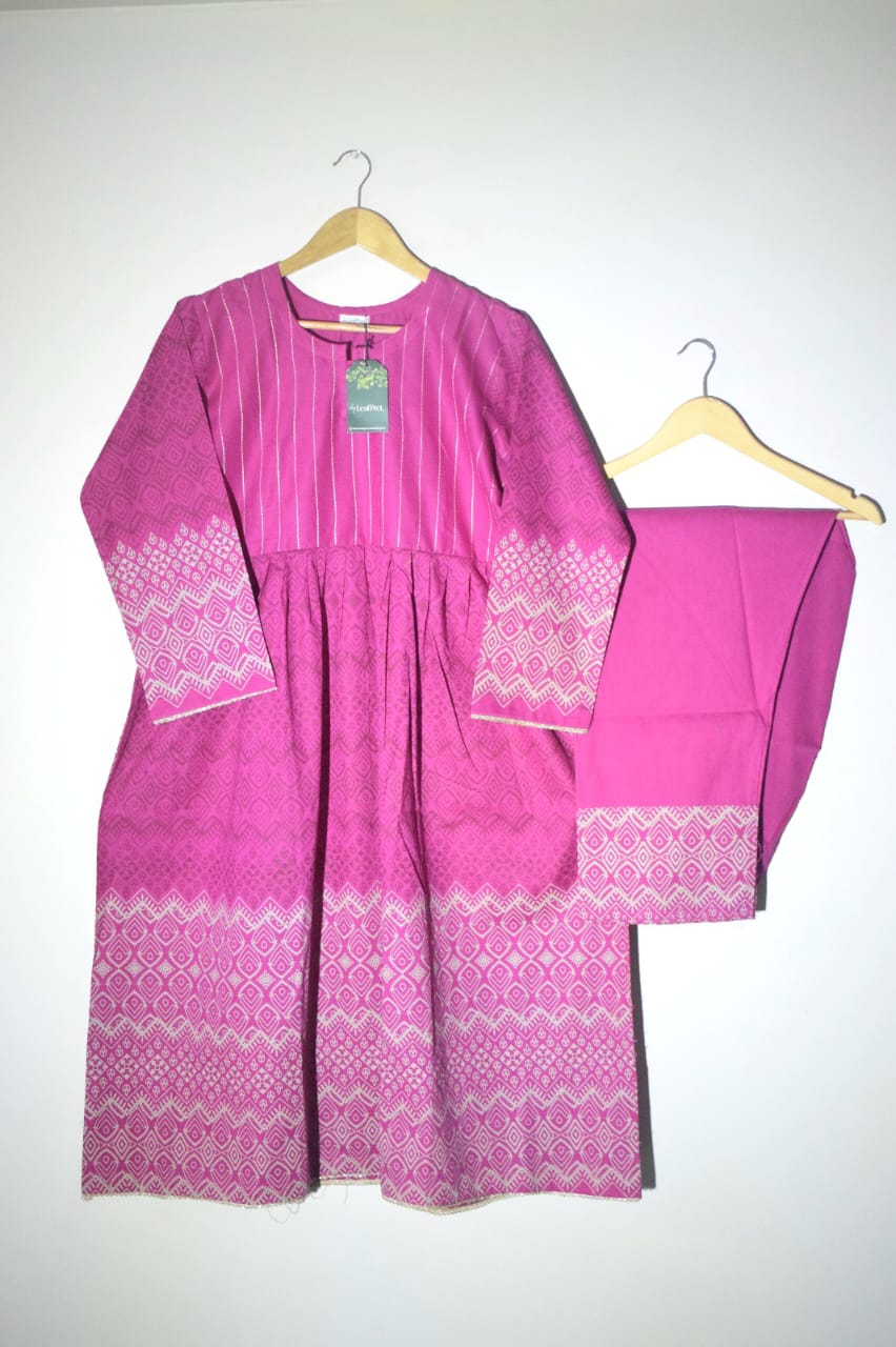 Serene Magenta - 3 Piece Frock With Chiffon Dupatta (Ready To Wear) - Image 3
