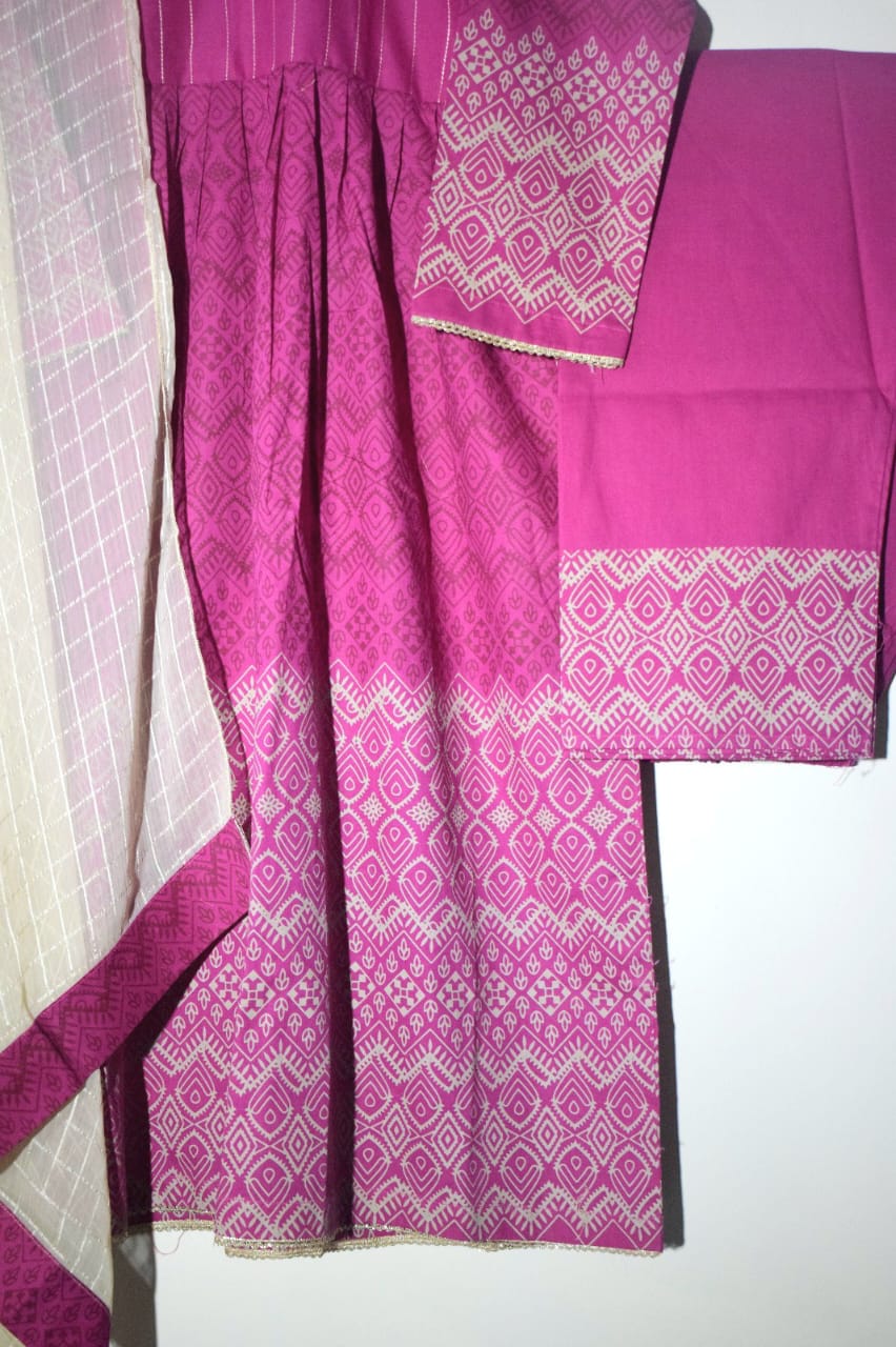 Serene Magenta - 3 Piece Frock With Chiffon Dupatta (Ready To Wear) - Image 2