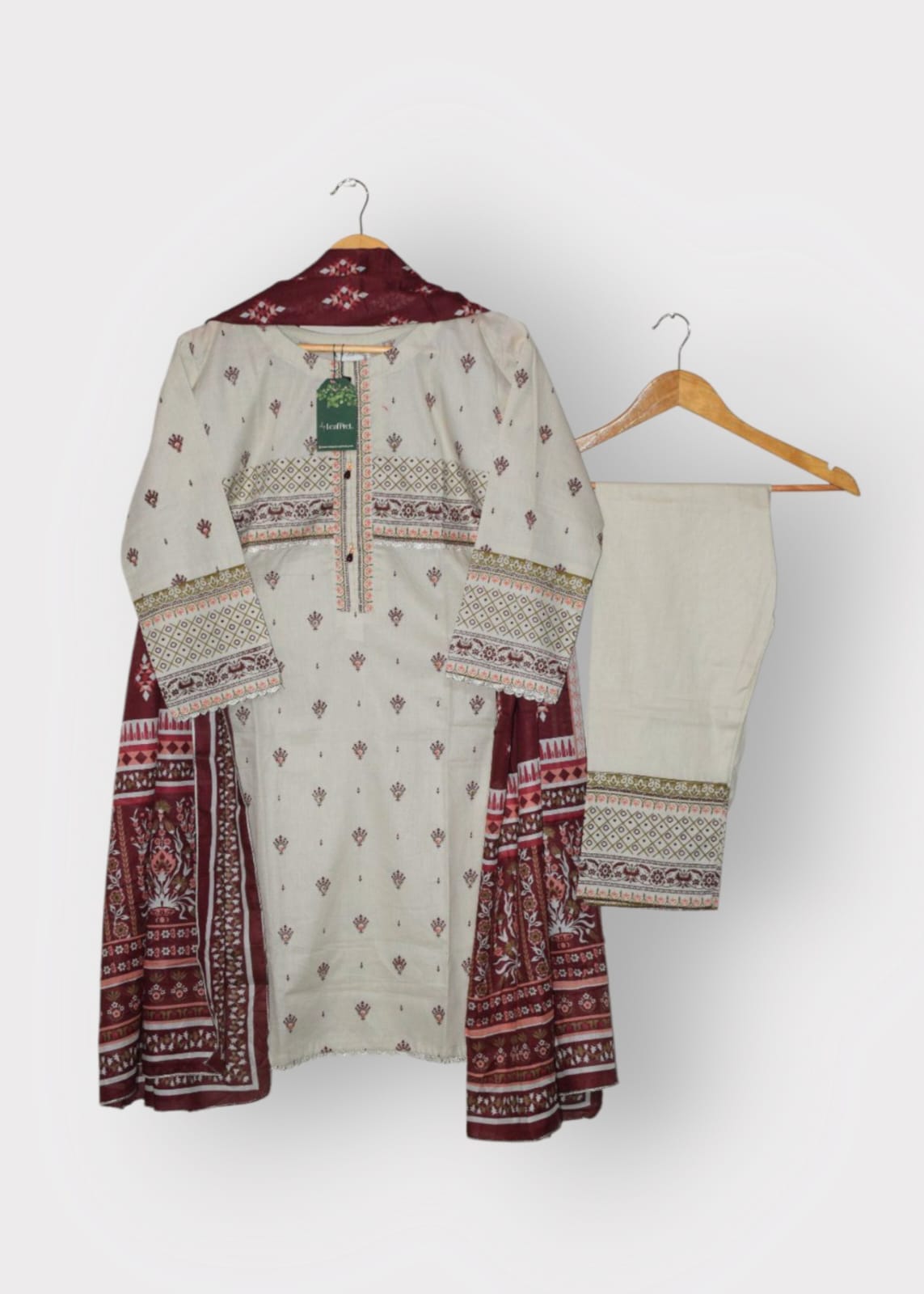 Cream - 3 Piece Hand Screen Printed (Ready to Wear)