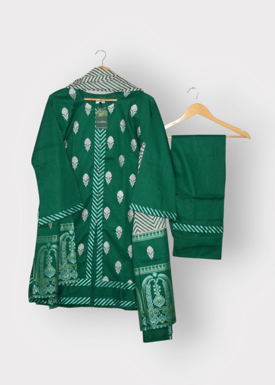 Dark Green - 3 Piece Hand Screen Printed (Ready to Wear)