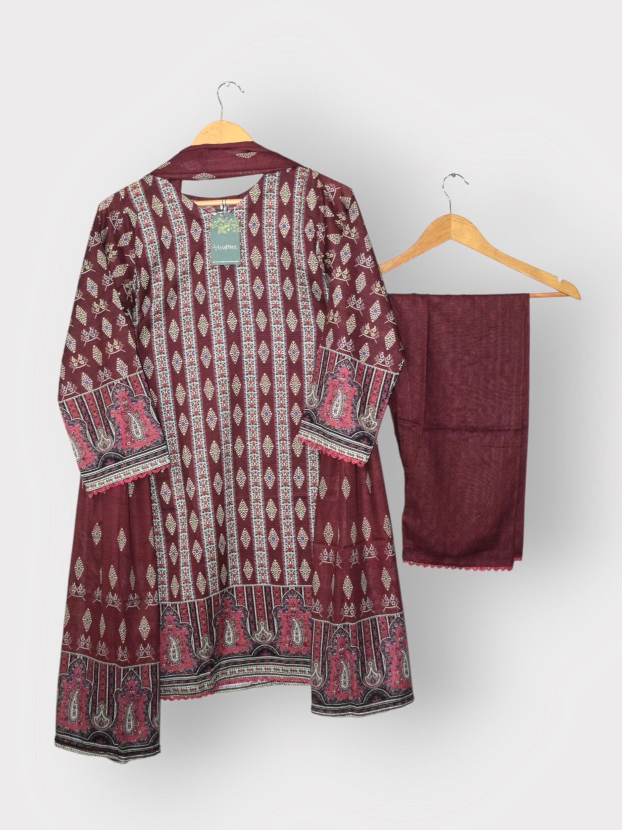 Nomadic Maroon - Bana Dora 3-Piece (Stitched)