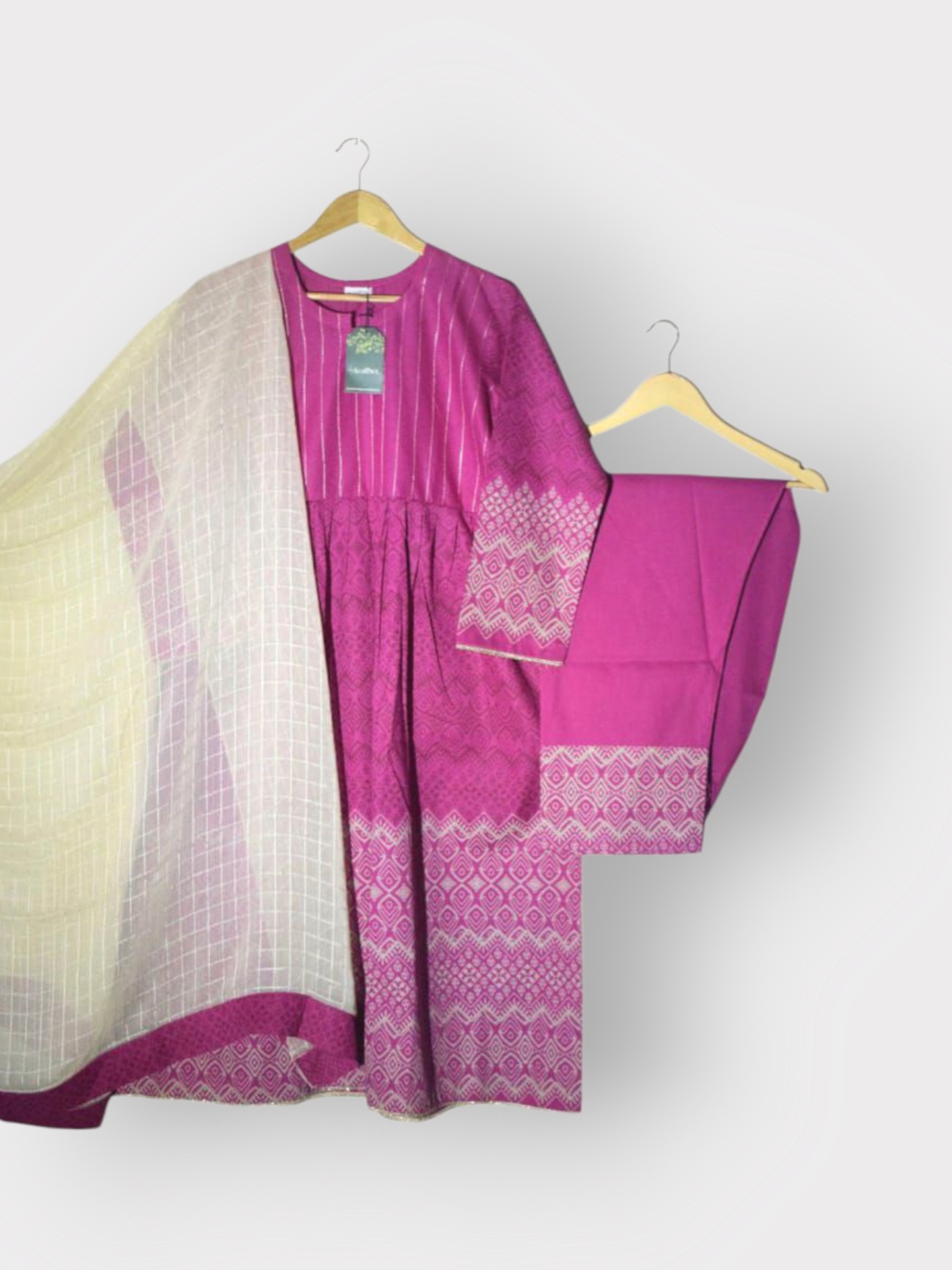 Serene Magenta - 3 Piece Frock With Chiffon Dupatta (Ready To Wear)