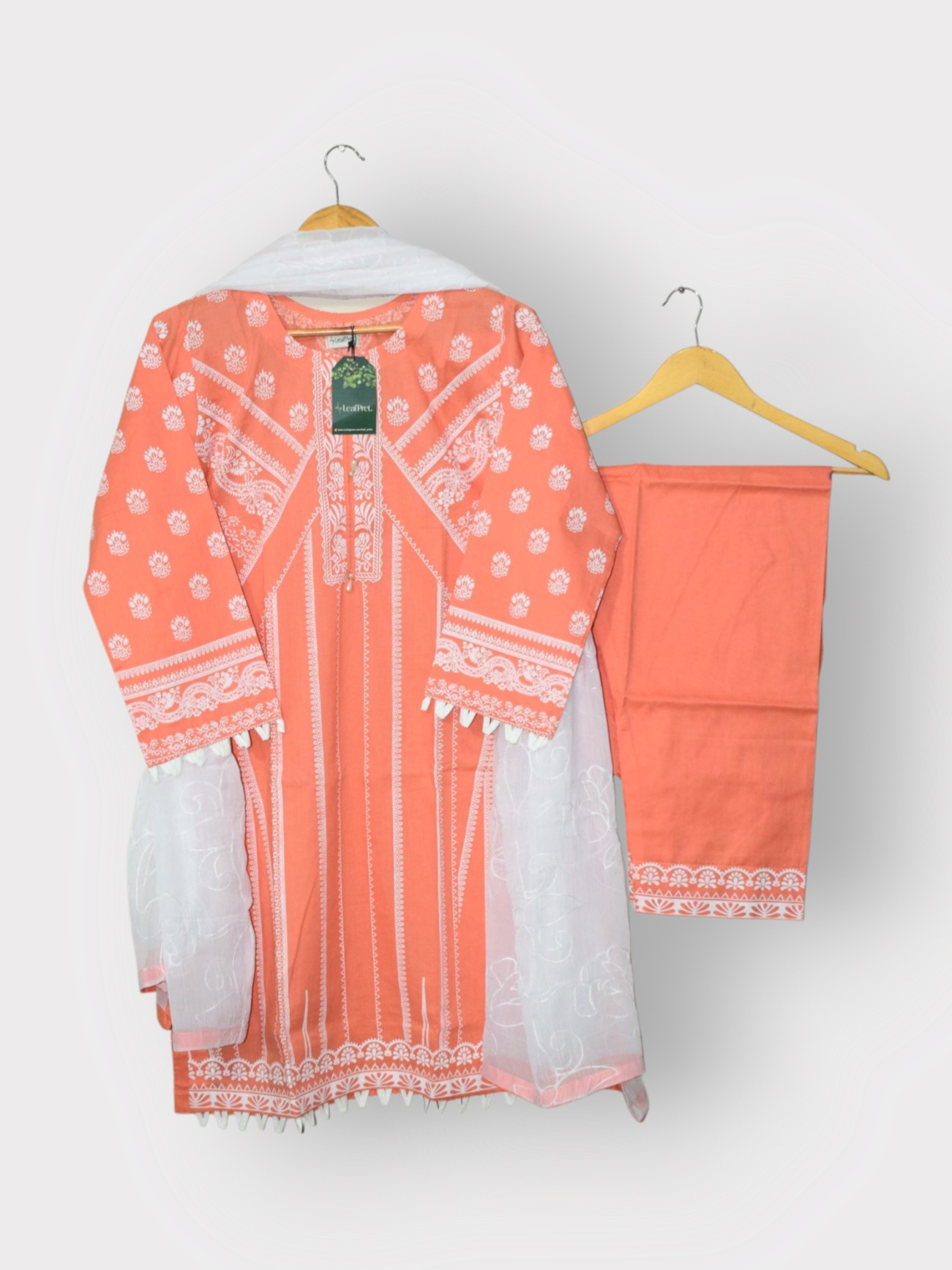 Peach White - 3 Piece With Chiffon Dupatta (Stitched)