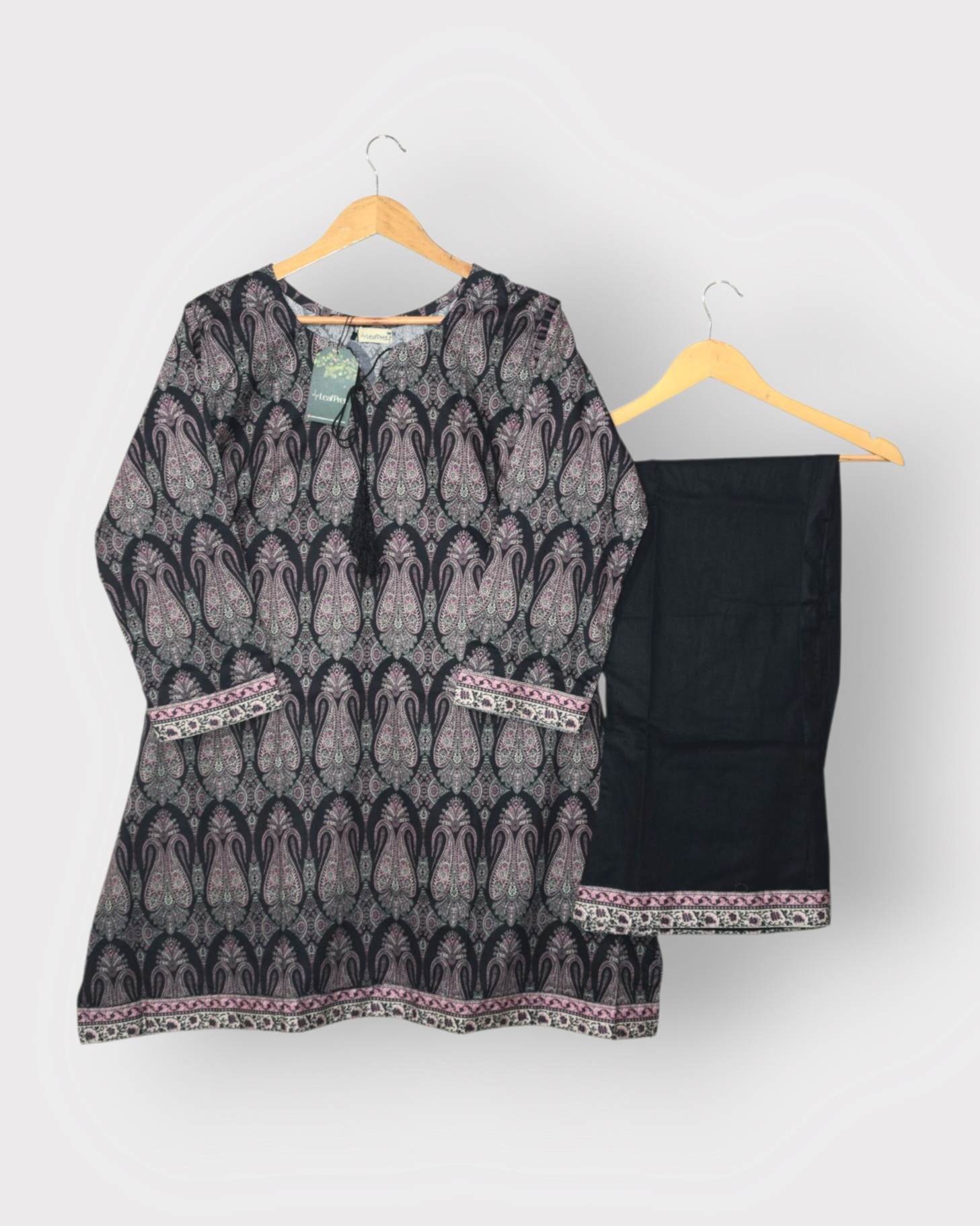 Paisley Black – 2-Piece Premium Stitched Lawn Suit for Women | Wide-Cut Shirt with Bell Bottom Trouser