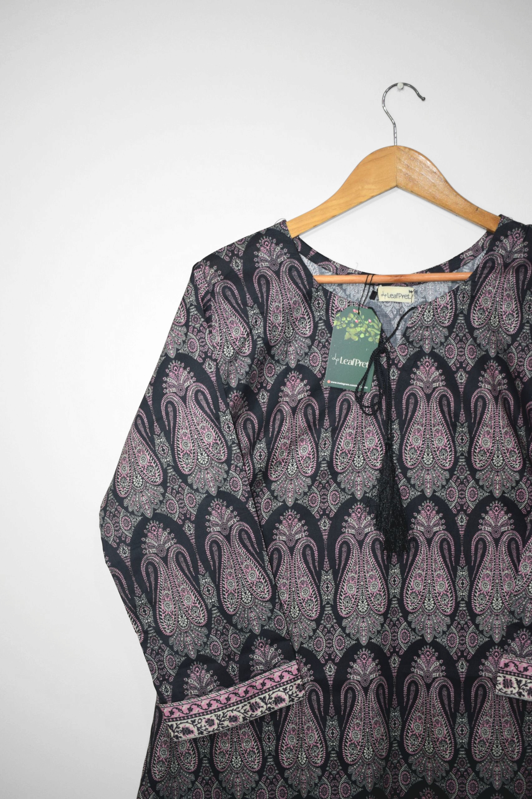 Paisley Black – 2-Piece Premium Stitched Lawn Suit for Women | Wide-Cut Shirt with Bell Bottom Trouser - Image 2