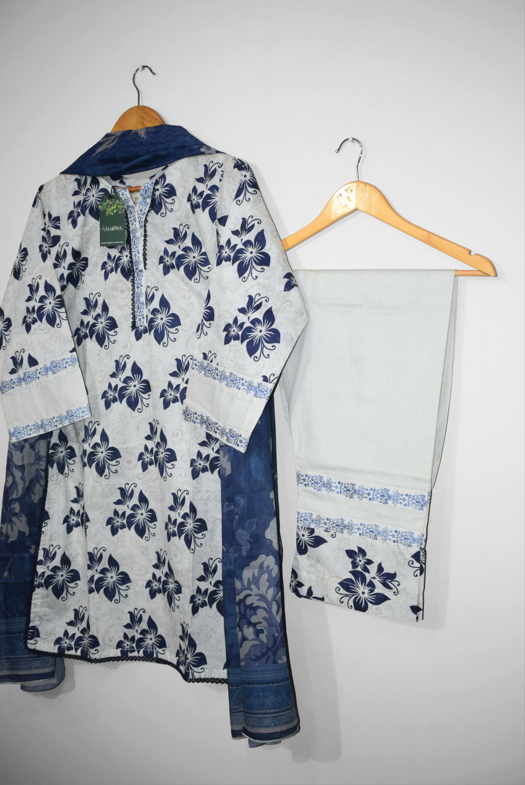 Blue Bird by LeafPret stitched lawn suit 2025 collection in navy floral print with matching dupatta and trouser