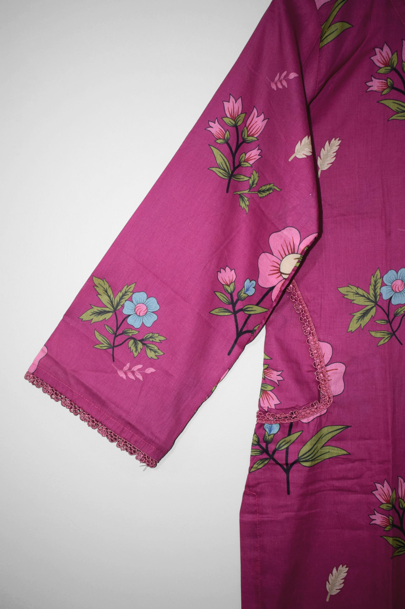 Premium Stitched Magenta Floral Lawn 2-Piece Co-Ord Set – LeafPret Ready to Wear Summer Suit ’25