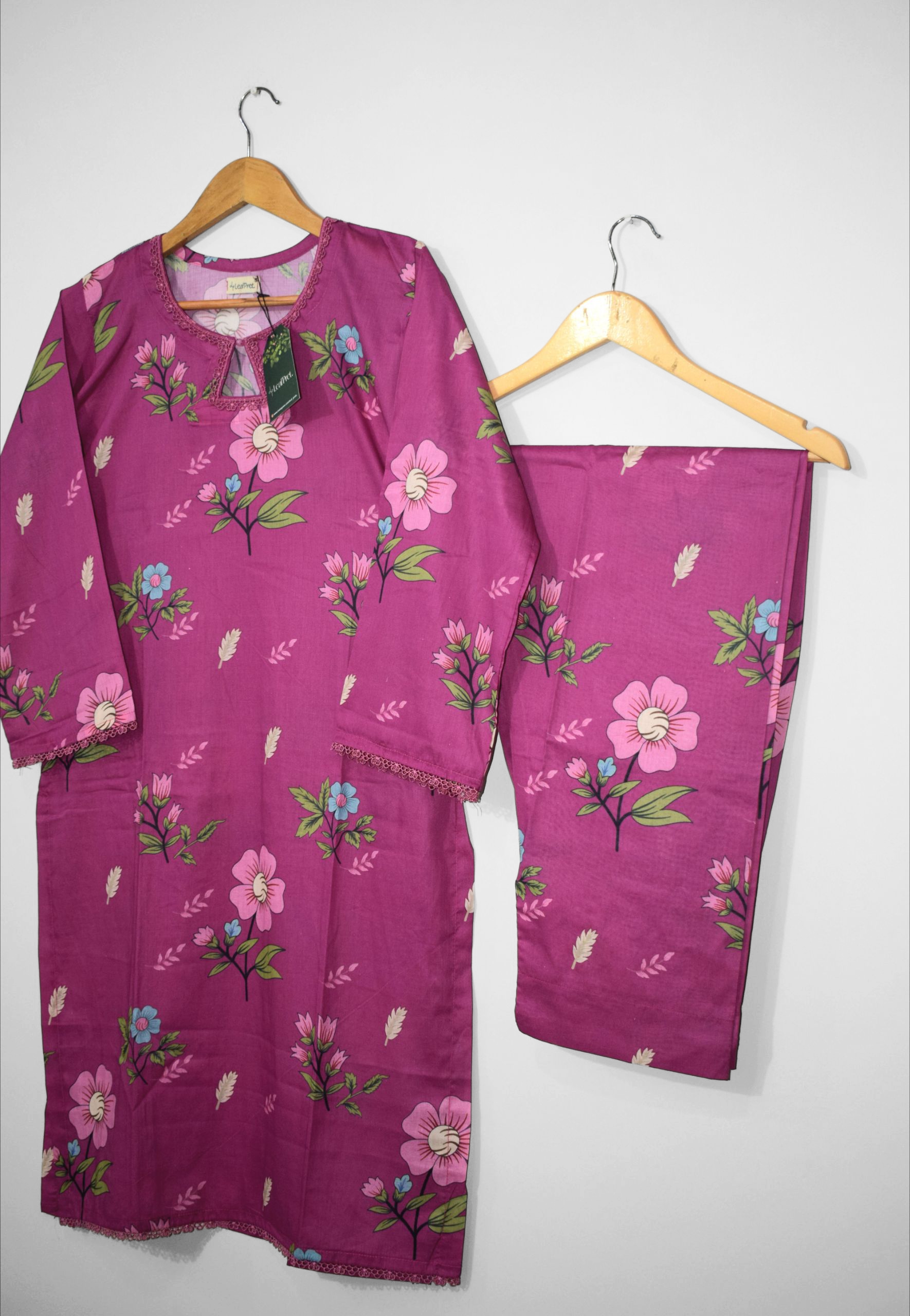 Matching Magenta Floral Lawn Trouser – Co-Ord Set by LeafPret ’25