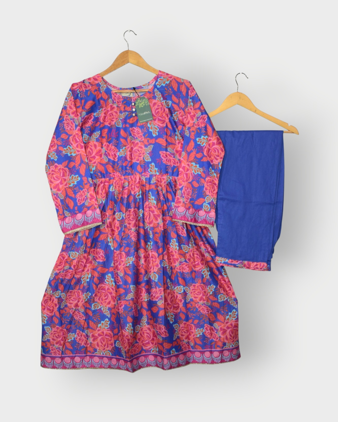 Royal Bloom lawn 2-piece frock set front view – stitched digital printed summer suit for women.