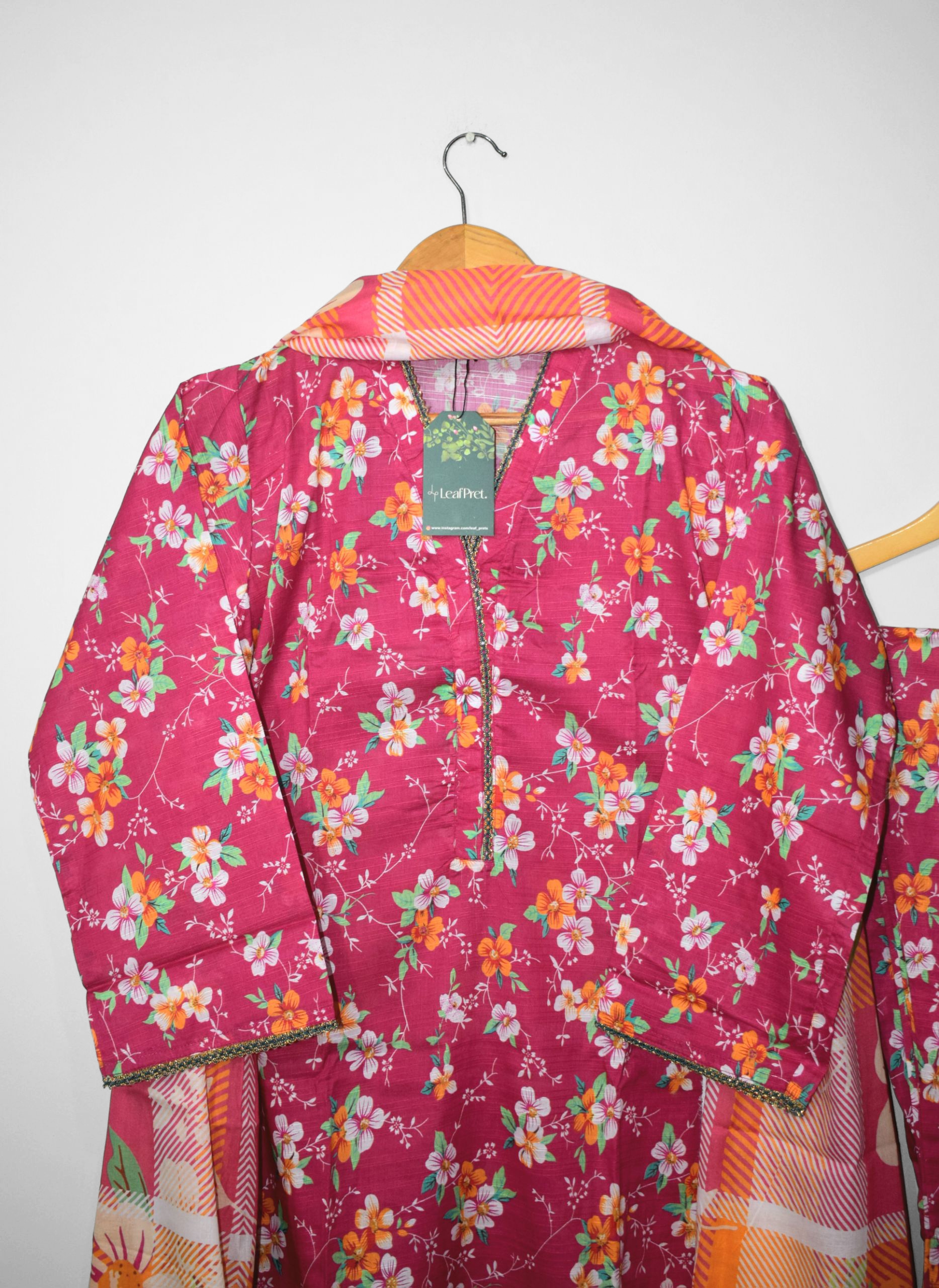 Berry Blossom lawn shirt neckline with floral digital print