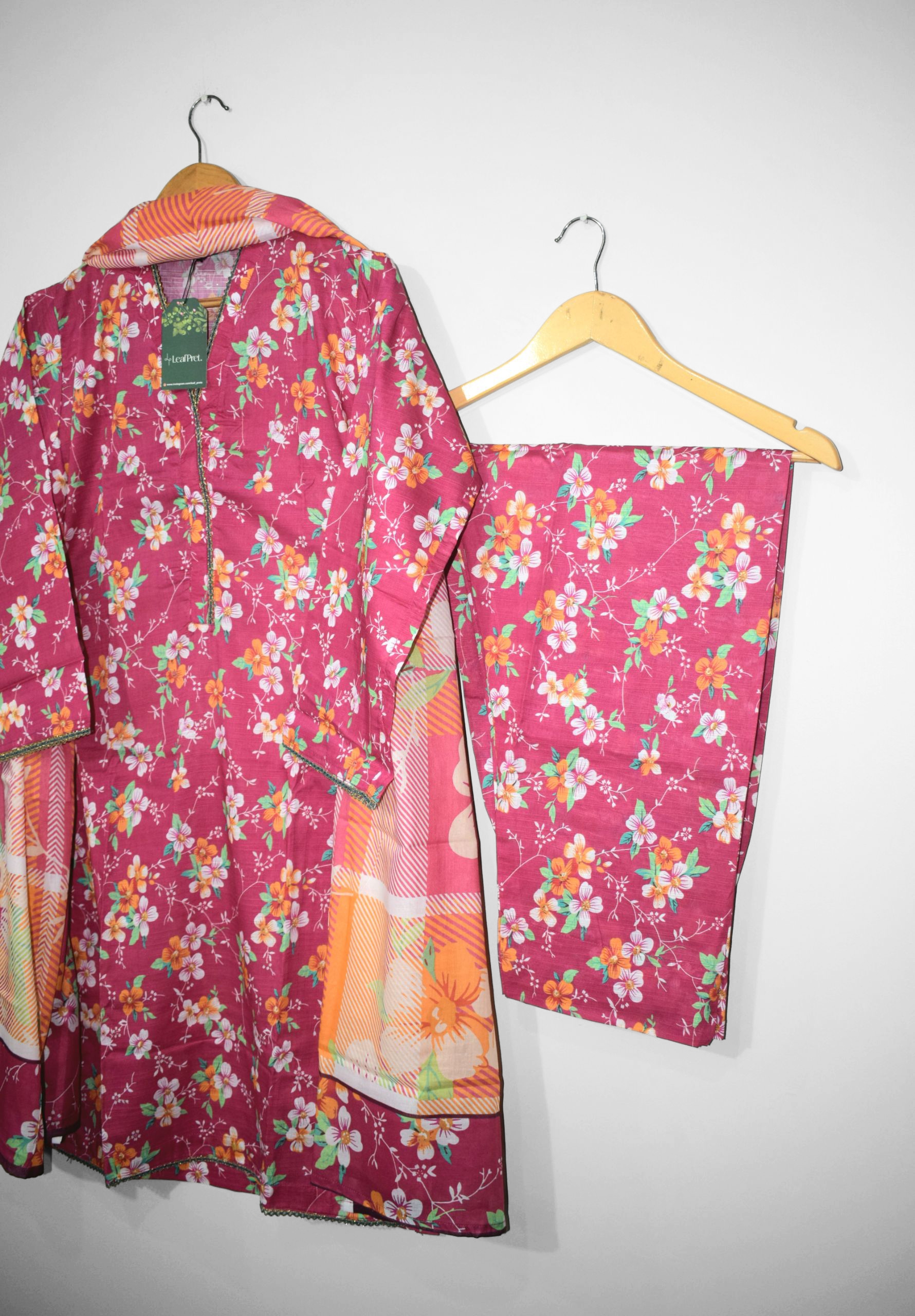 Berry Blossom stitched lawn shirt with matching trouser