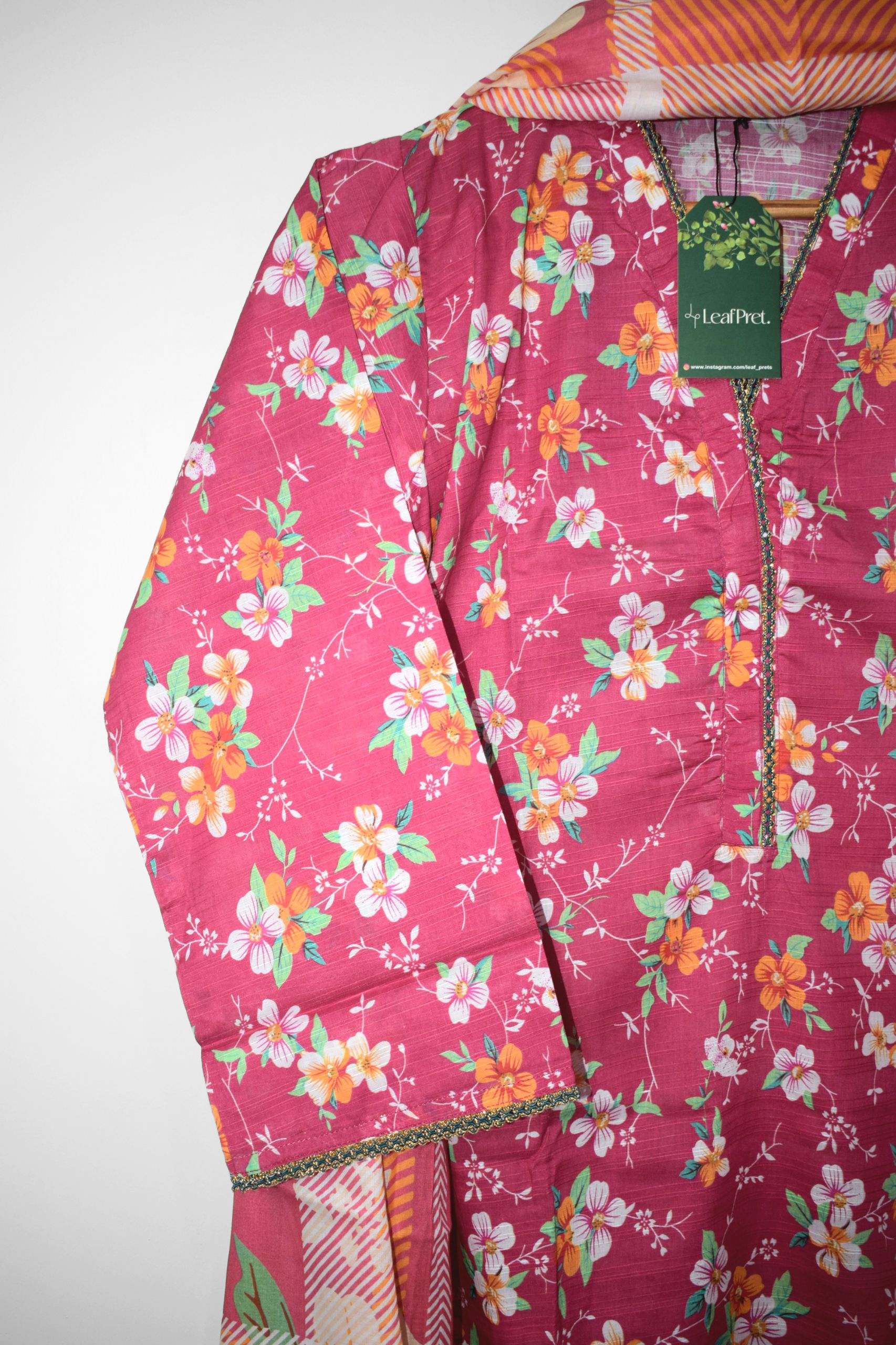 Berry Blossom stitched lawn suit sleeve detailing