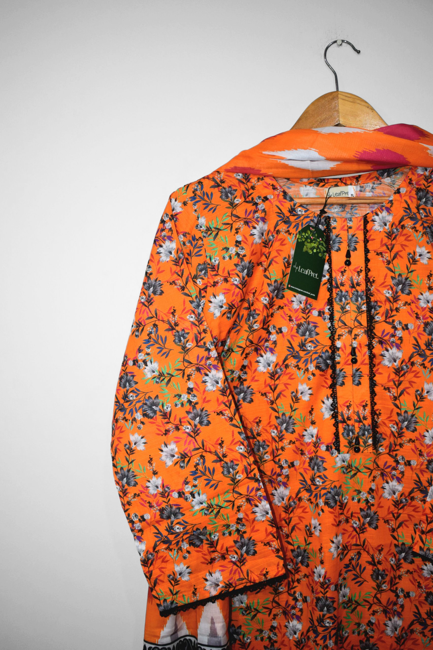 Tangerine Bloom – Lawn Shirt Sleeves with Floral Print