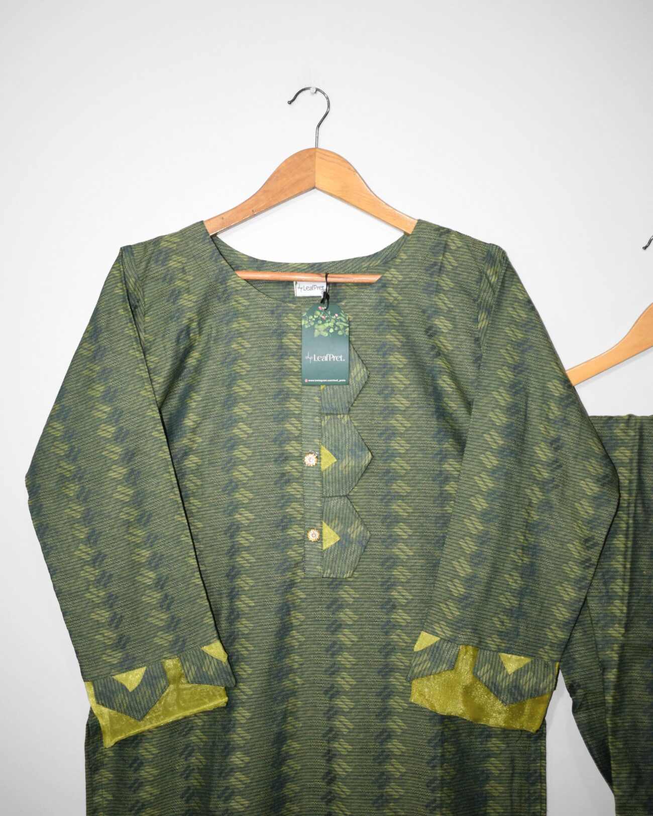 Olive Hue – 2-Piece Stitched Jacquard Suit - Image 2