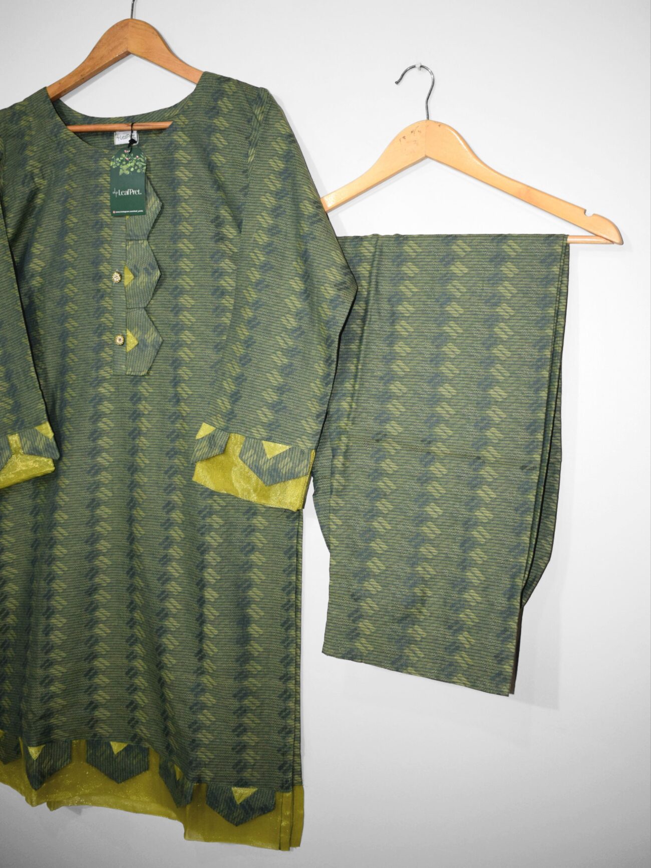 Olive Hue – 2-Piece Stitched Jacquard Suit - Image 4