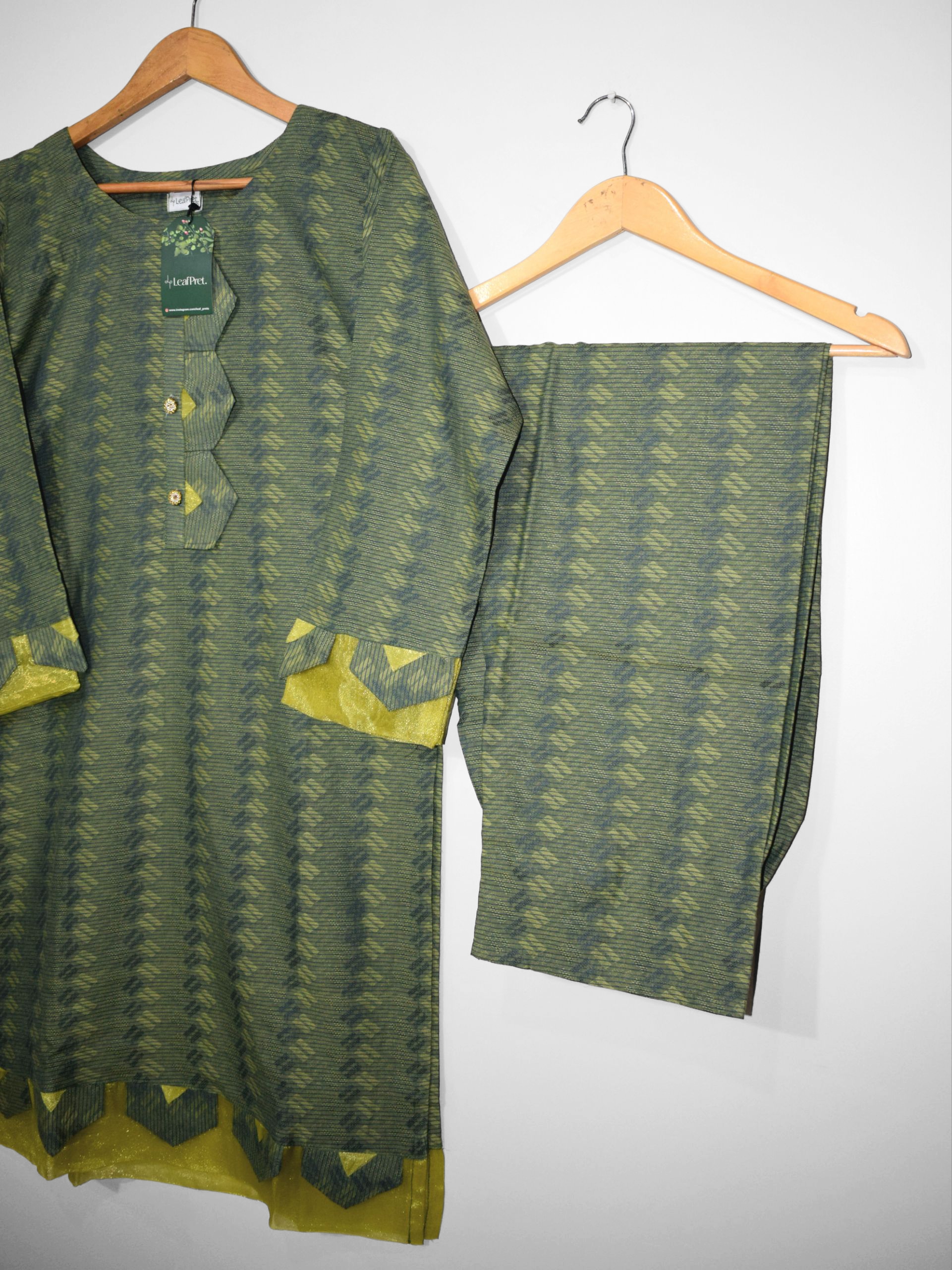 Olive Hue – 2-Piece Stitched Jacquard Suit - Image 4