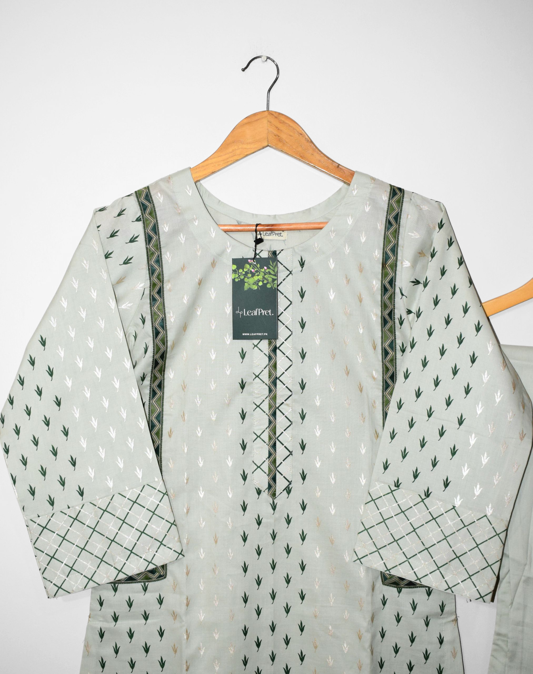 New Leafline stitched lawn shirt with lace front patti detail