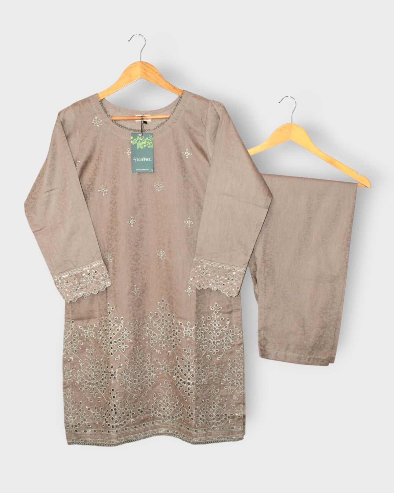 Front view of Brown 2 Piece Chikankari Suit