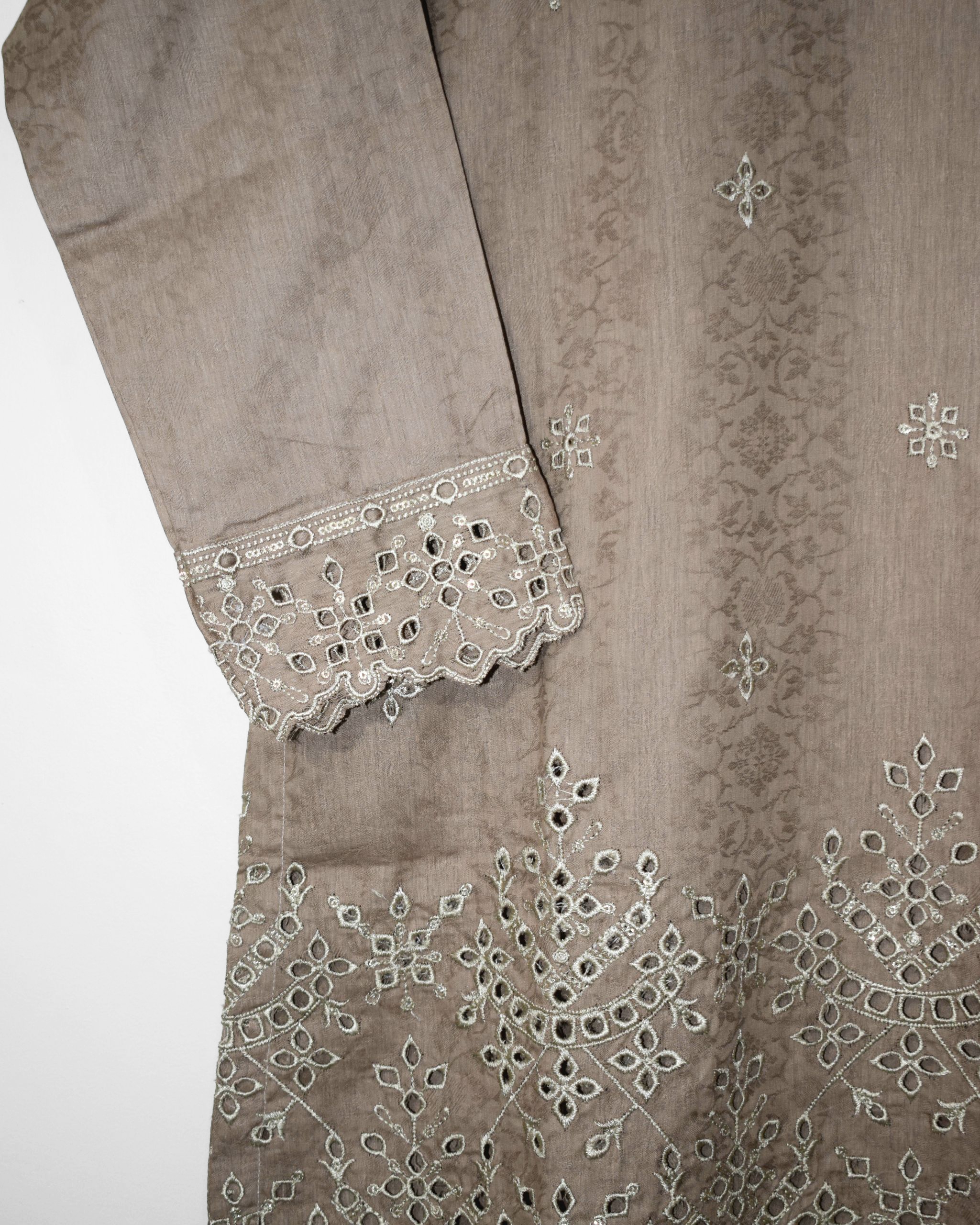 Sleeve embroidery of Brown Chikankari Suit