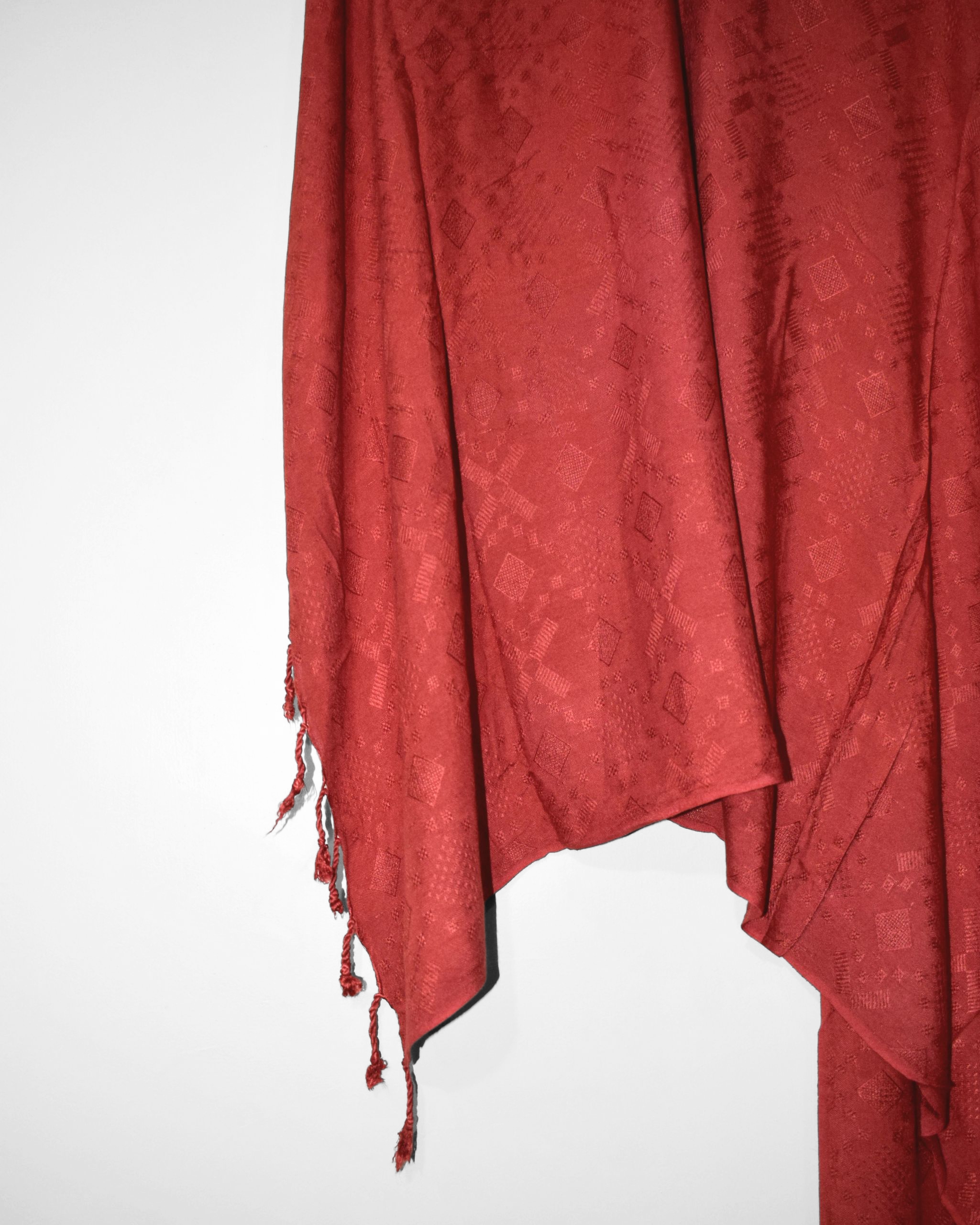 Frostfall deep red textured shawl