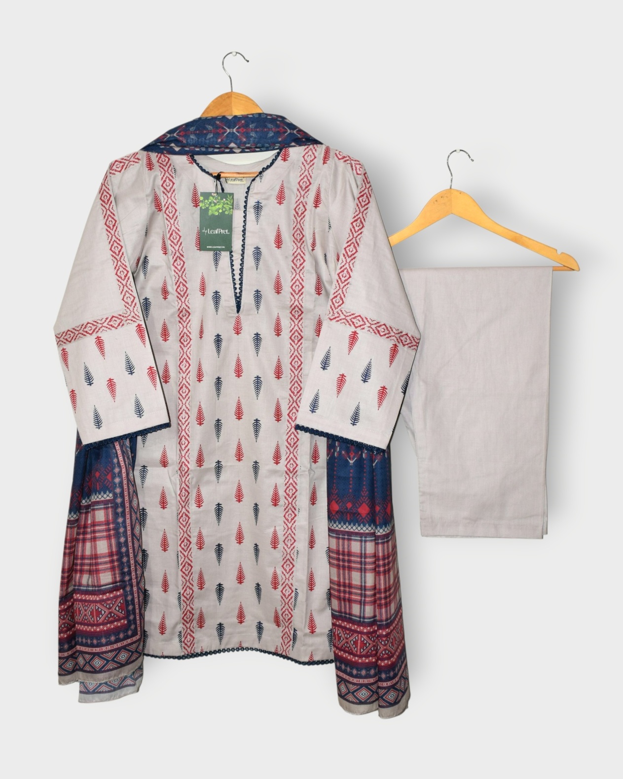 Leaf Matrix front view – printed cotton shirt with geometric motifs
