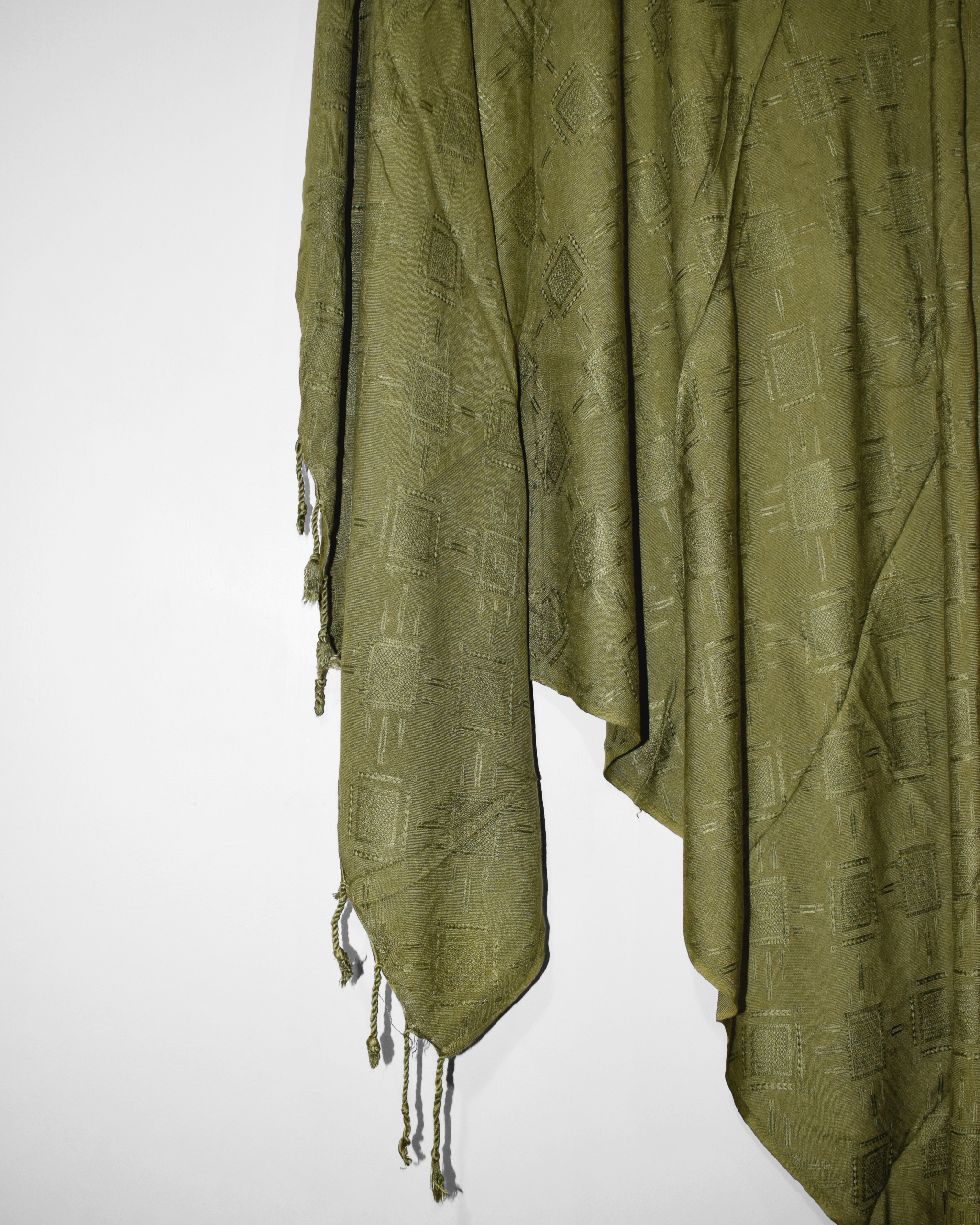 Olive textured shawl from Olive & Rose 3-piece stitched suit — soft winter weave.