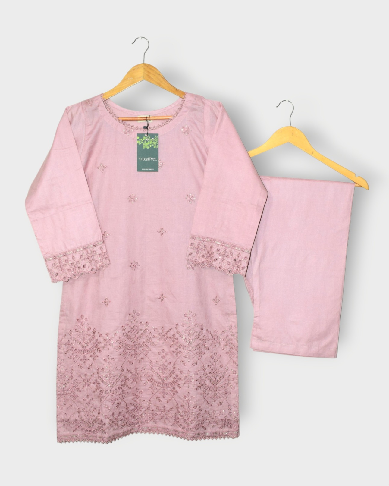 Front view of Pink 2 Piece Chikankari Suit