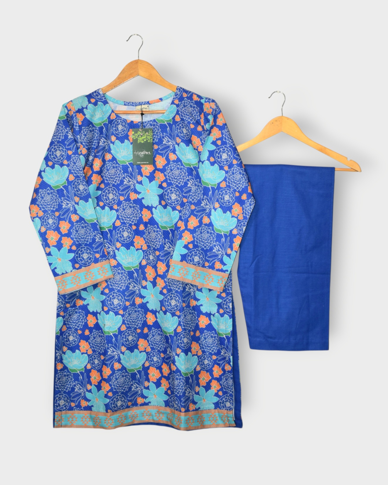 Bluemist 2-piece winter khaddar suit front view showing modern stitched outfit