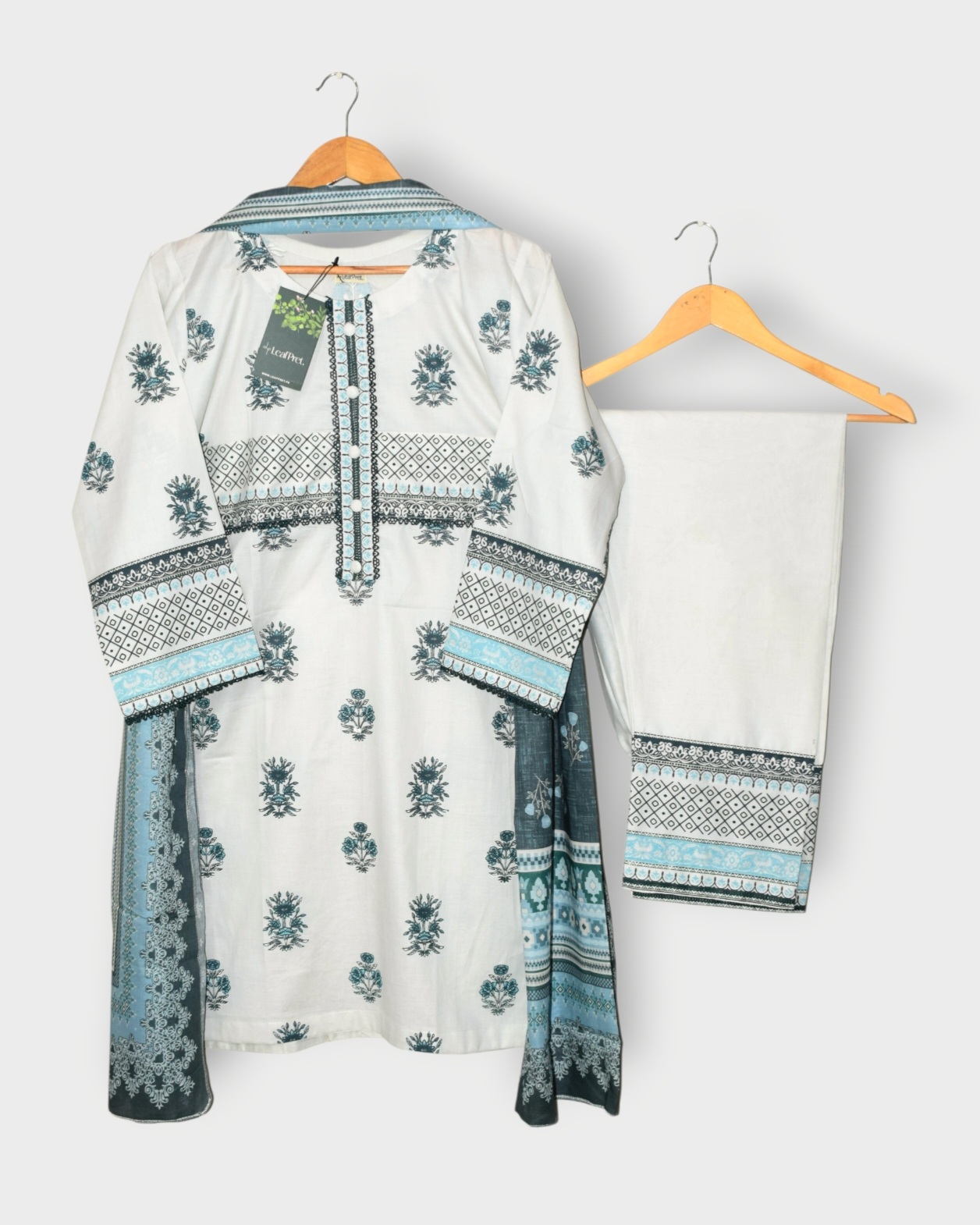 Calm Sage 3 Piece Stitched Cotton Suit by LeafPret