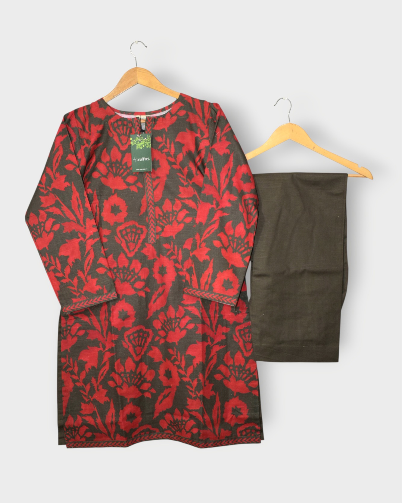 Maroon 2-piece winter khaddar suit front view showing premium winter outfit