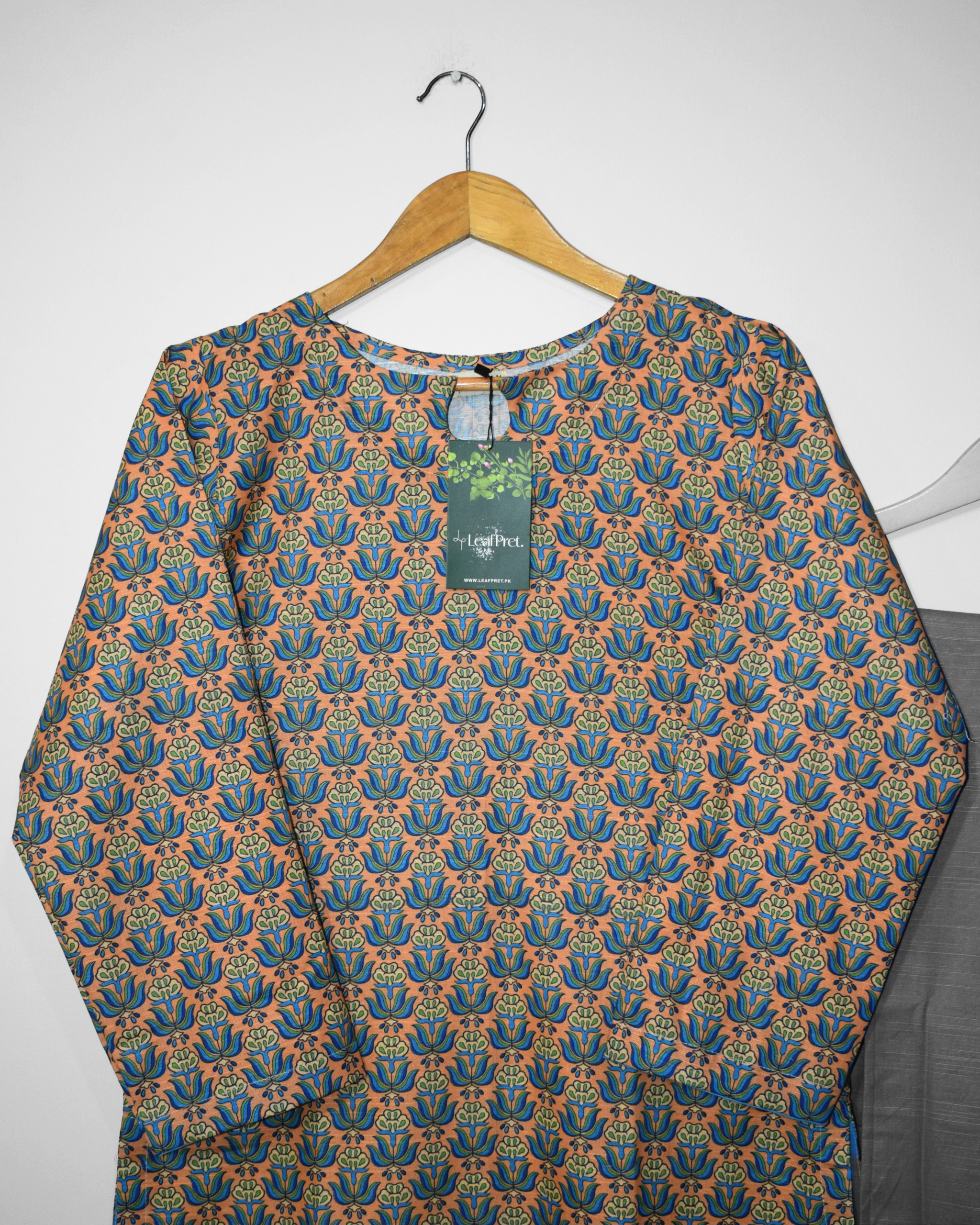 Tealwood khaddar shirt neckline detail with clean winter prints