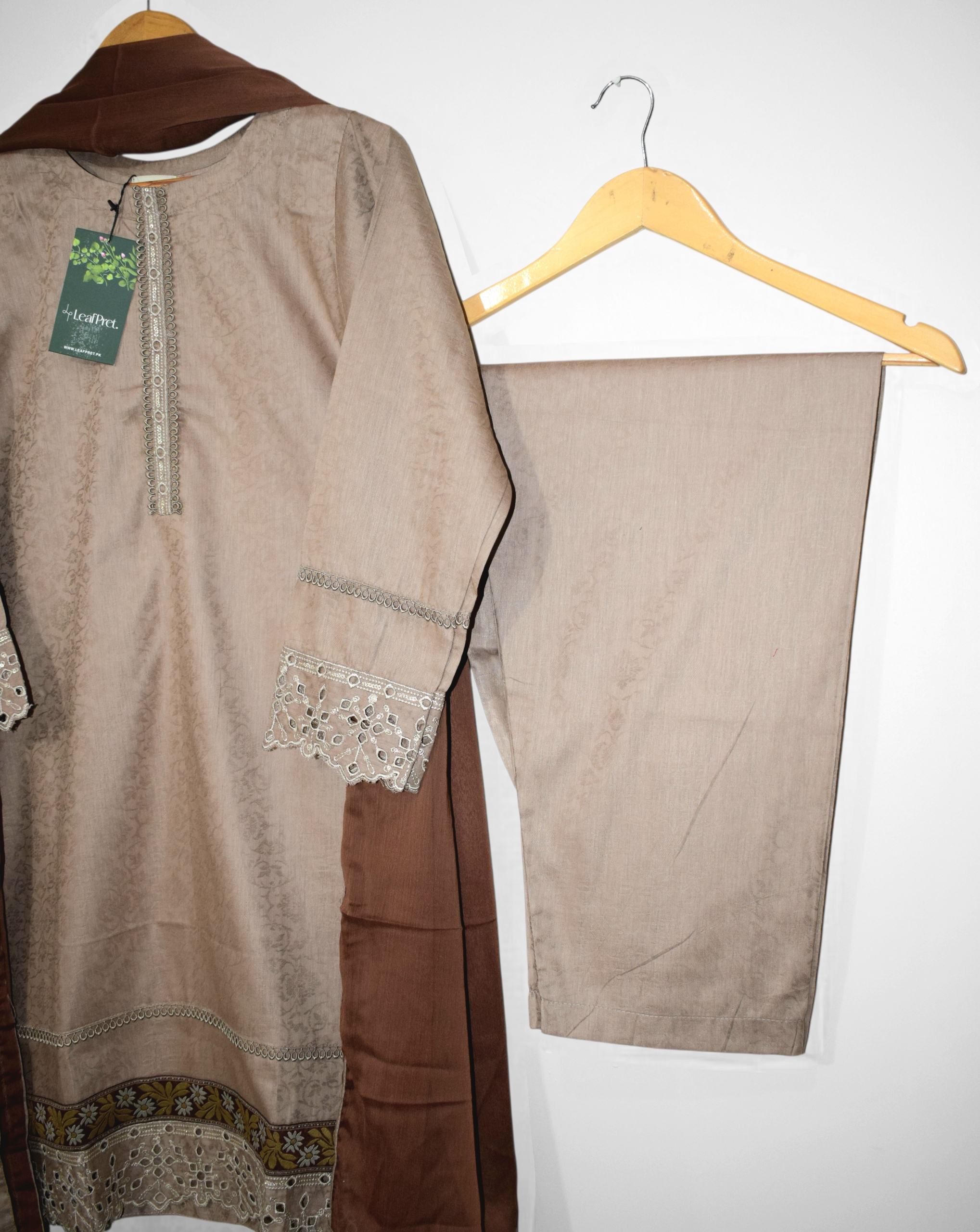 Beige Dusk plain stitched self jacquard trouser