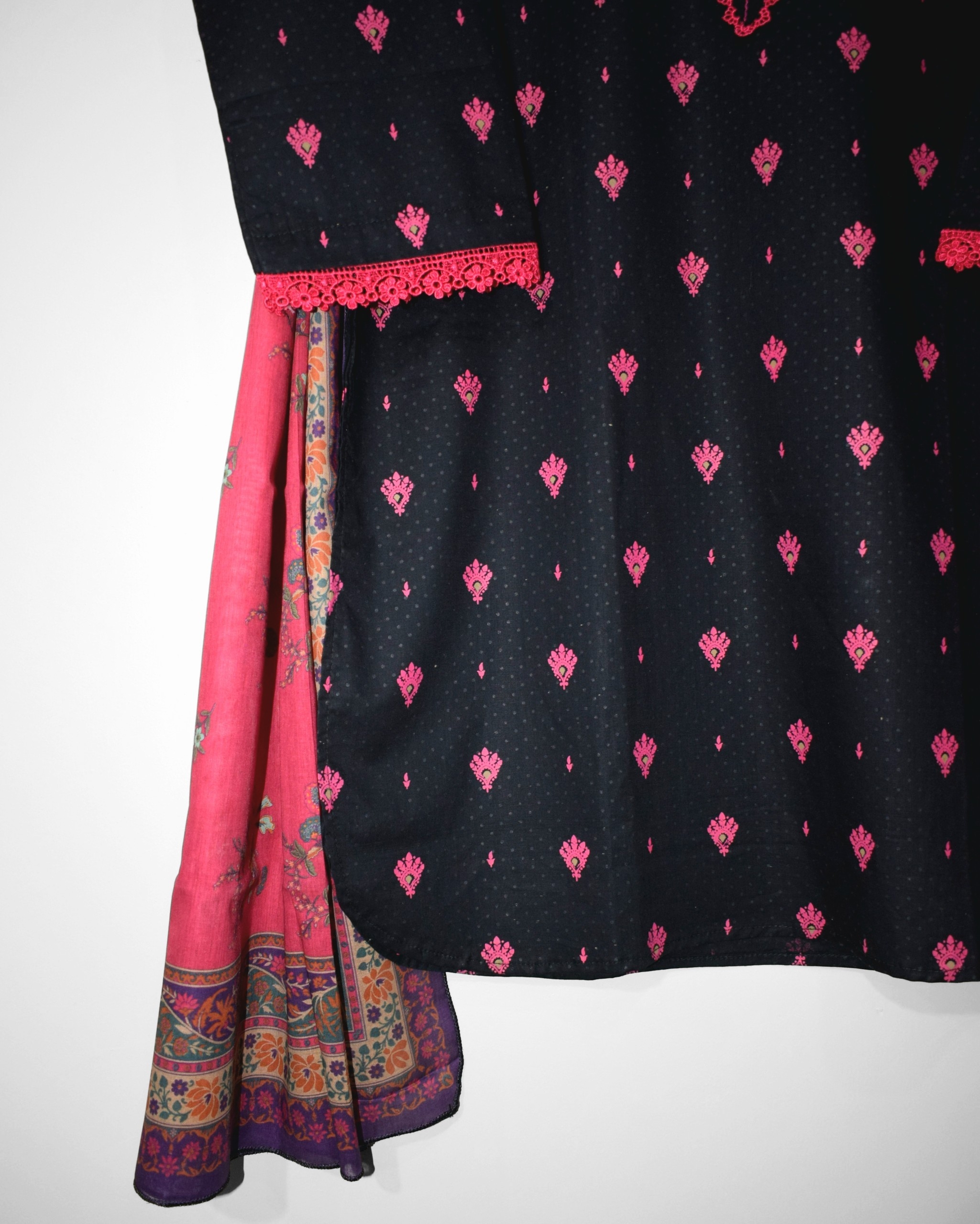 Black Ruby stitched cotton shirt round daman detail LeafPret