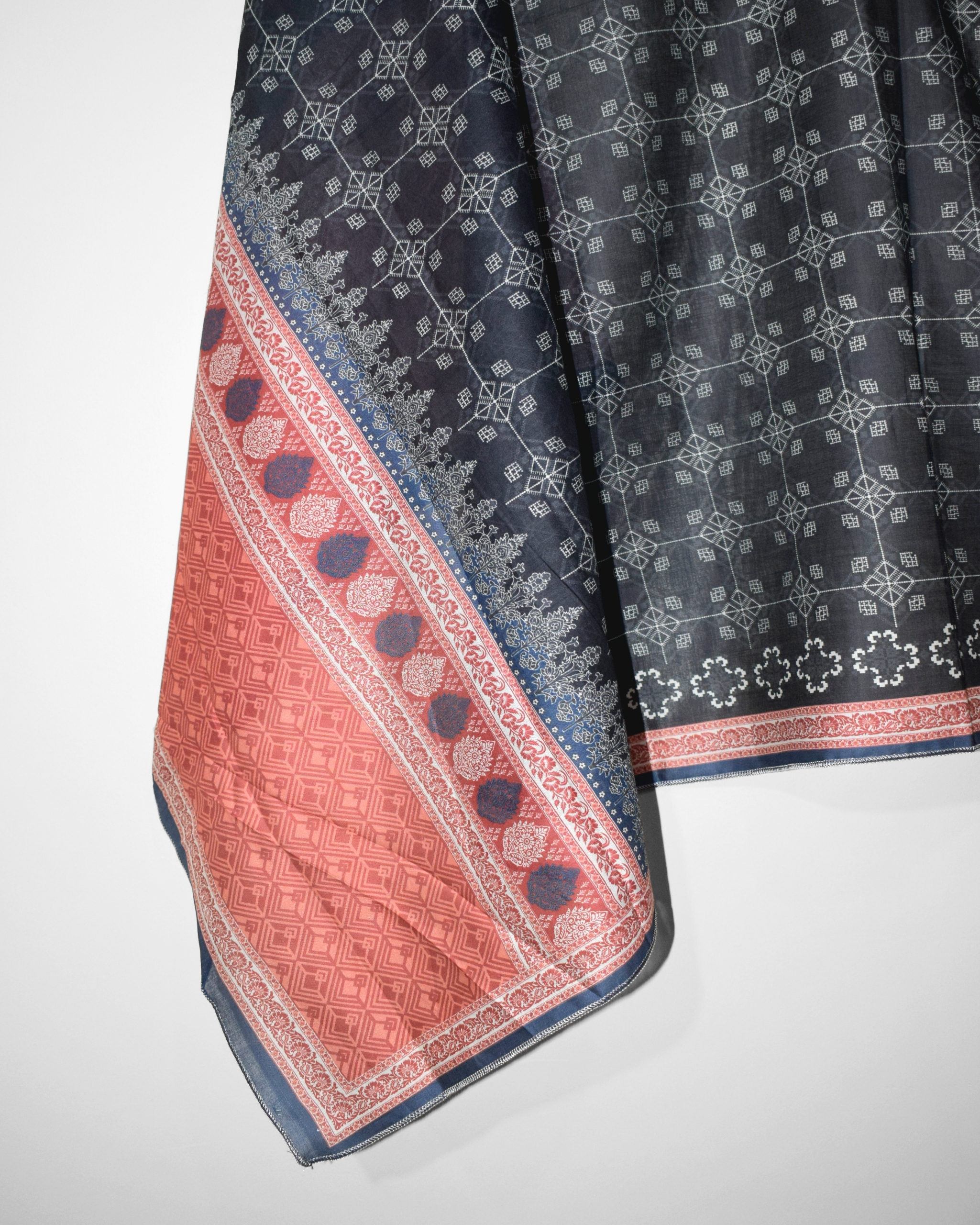 Crafted Silver printed lawn dupatta