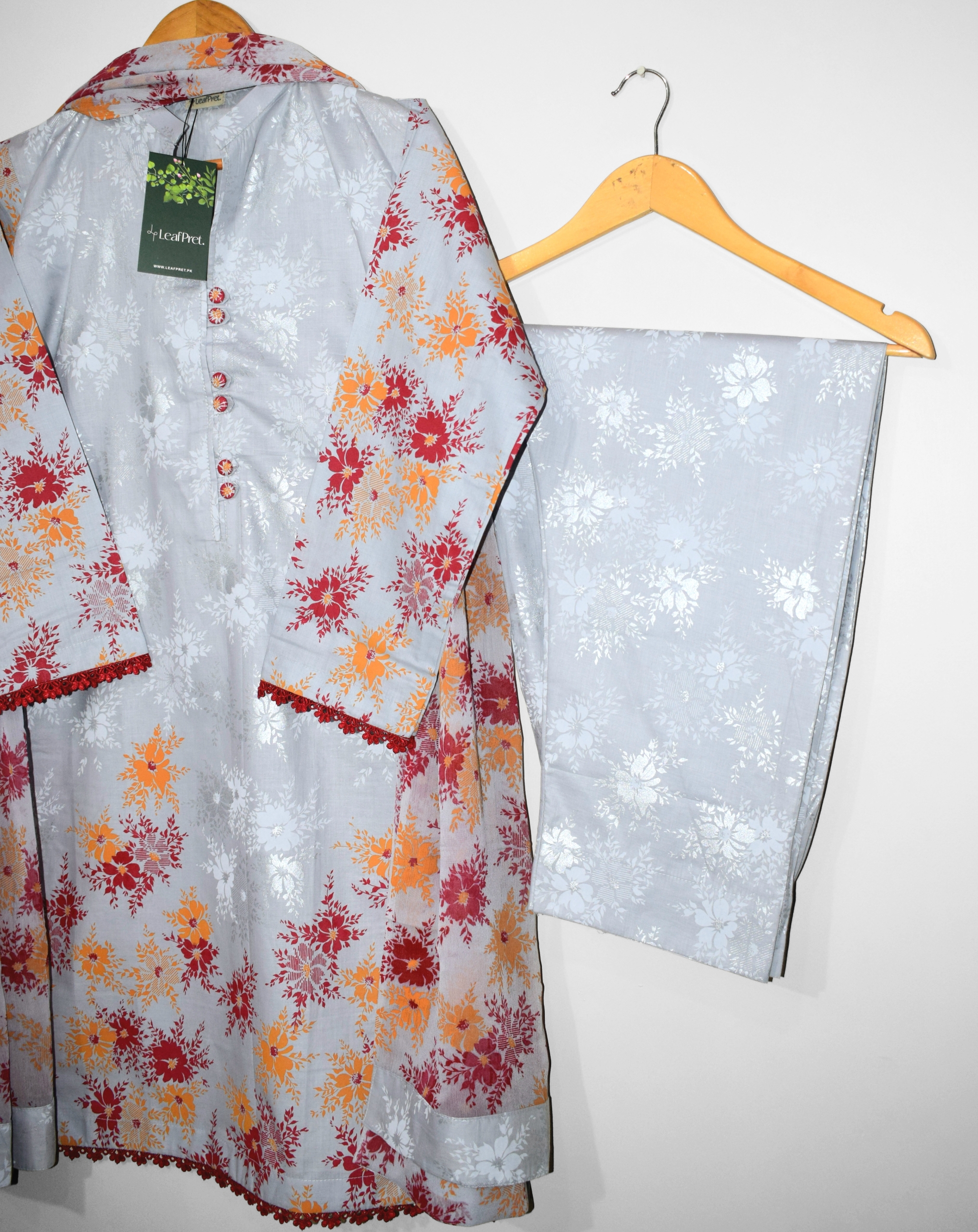 Frosted Pearl printed cotton trouser stitched suit Pakistan