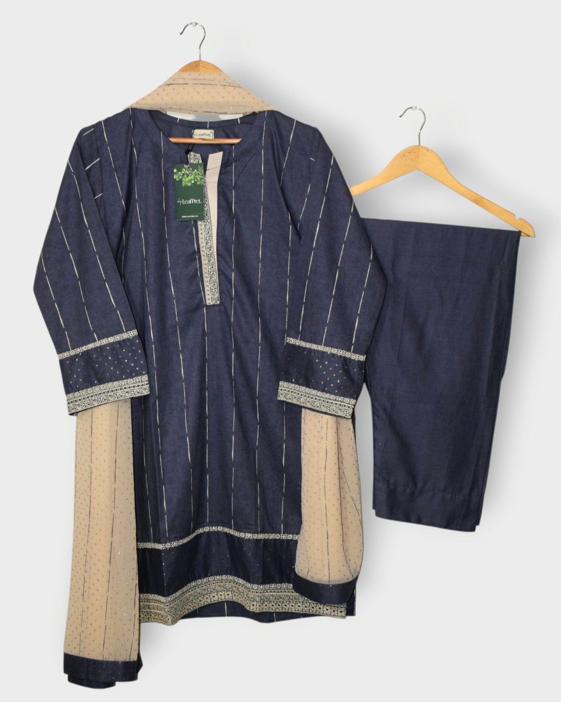 Grey Sapphire 3 piece stitched soft lawn cotton suit by LeafPret full front look