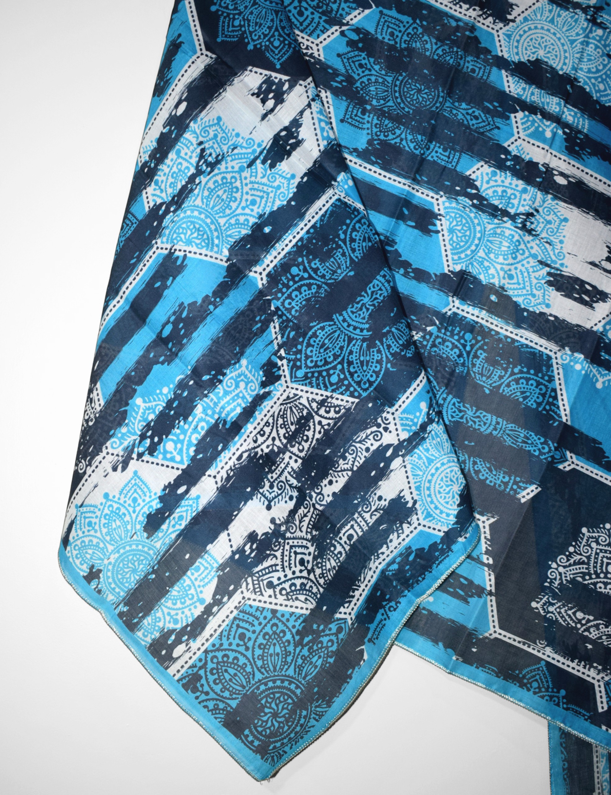 Orbella digital printed lawn dupatta in blue pattern