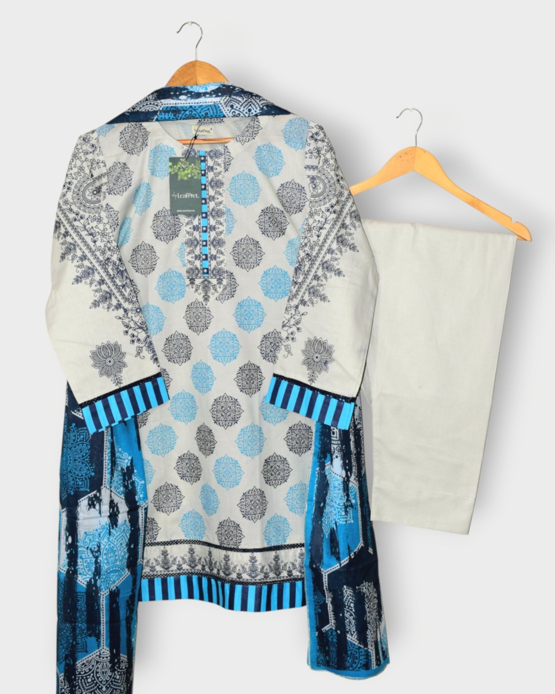 Orbella 3 piece stitched premium lawn cotton suit by LeafPret full look