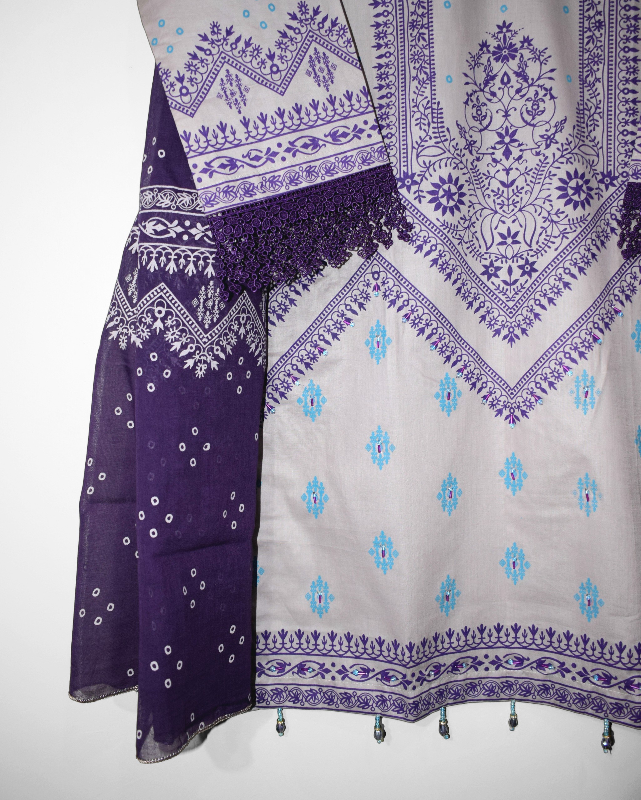 Royal Violet handworked daman detail in royal purple tone