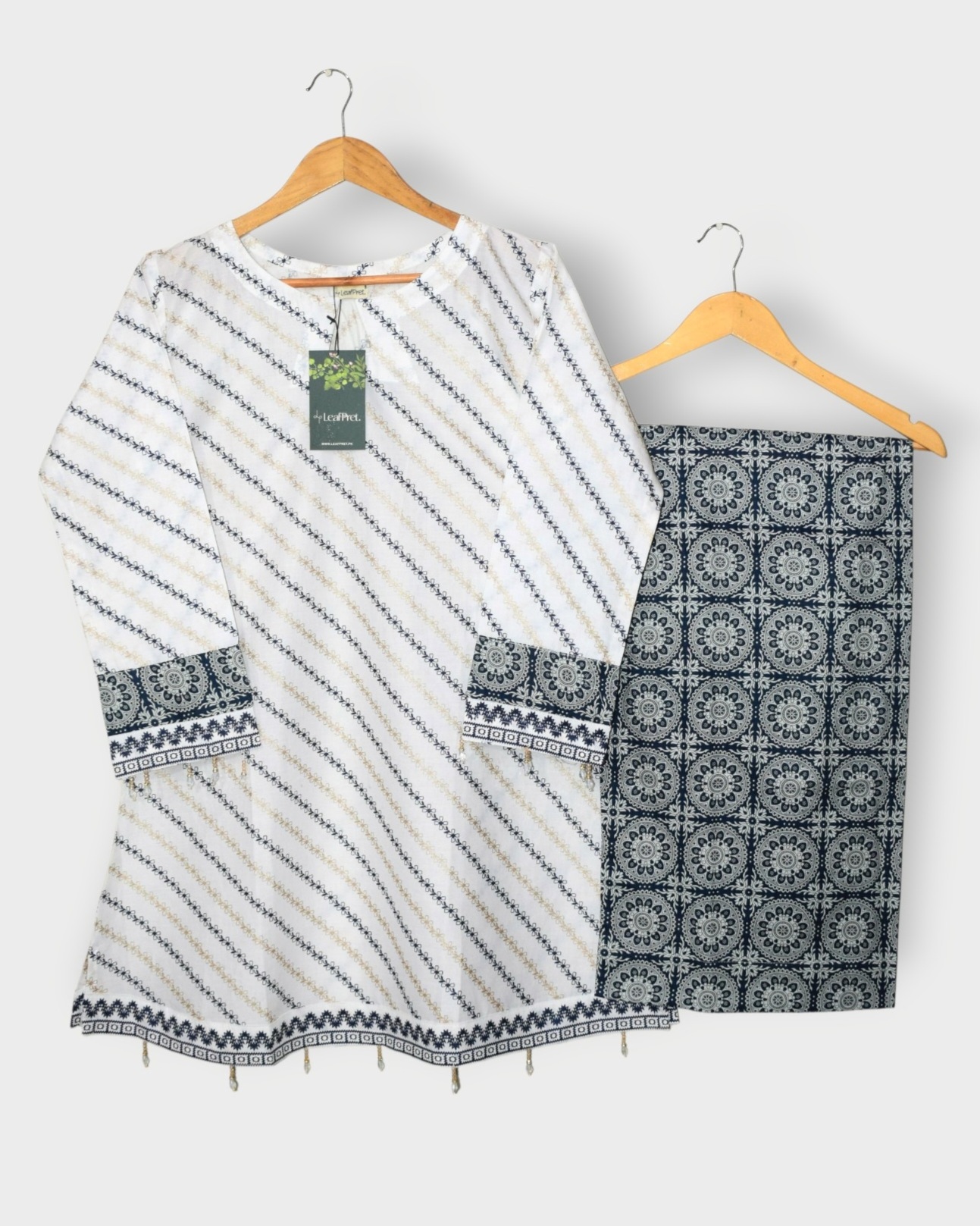 Safina Blue Eid stitched short shirt with printed palazzo full look