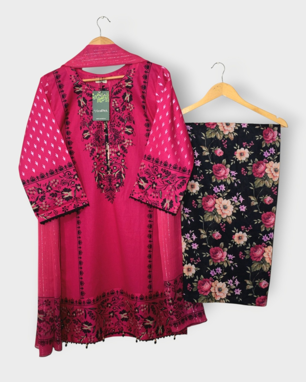 Atishi LeafPret 3 piece stitched lawn suit with palazzo and chiffon dupatta Eid 2026