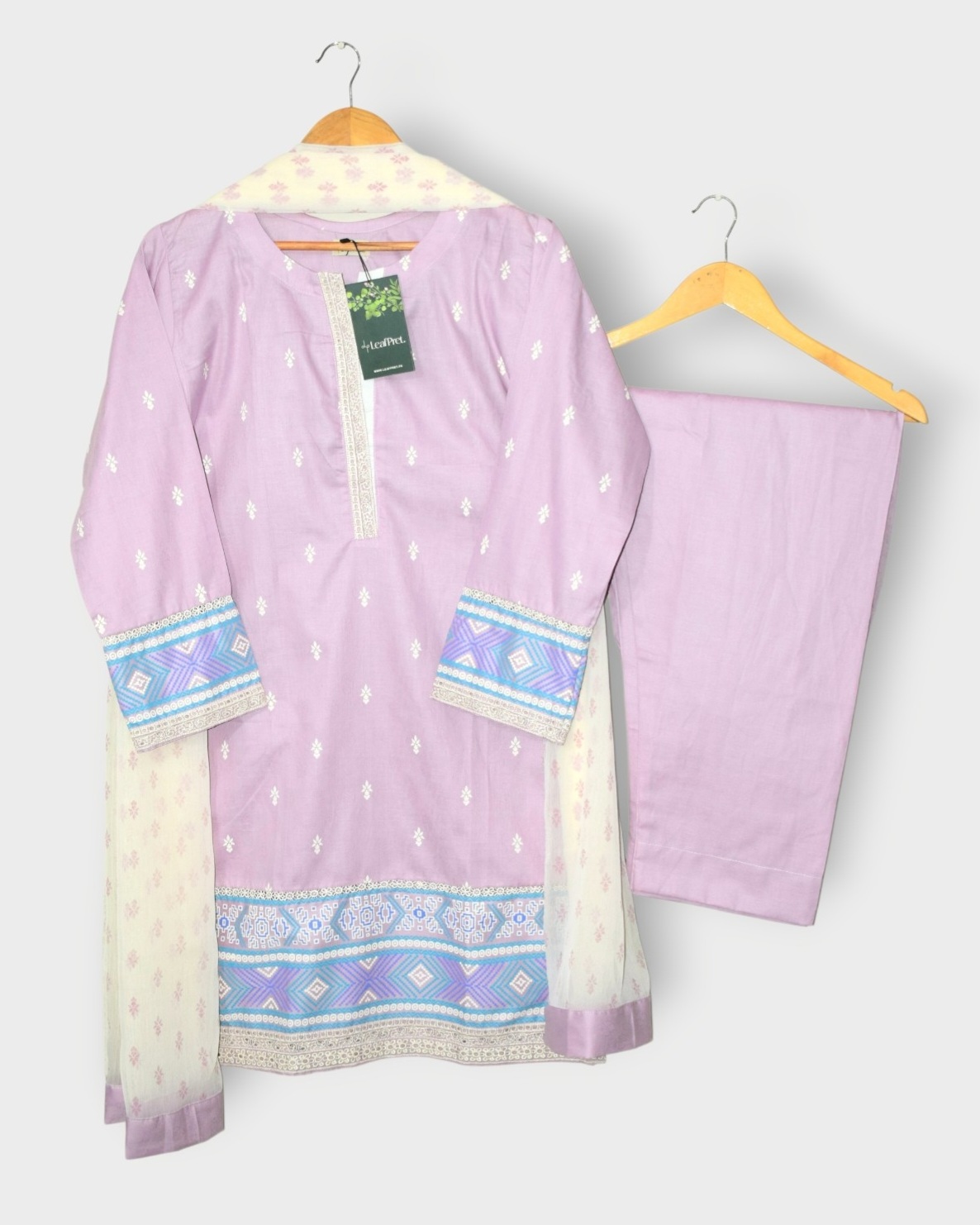 Lilac 3 piece stitched self jacquard embroidered suit full look Pakistan