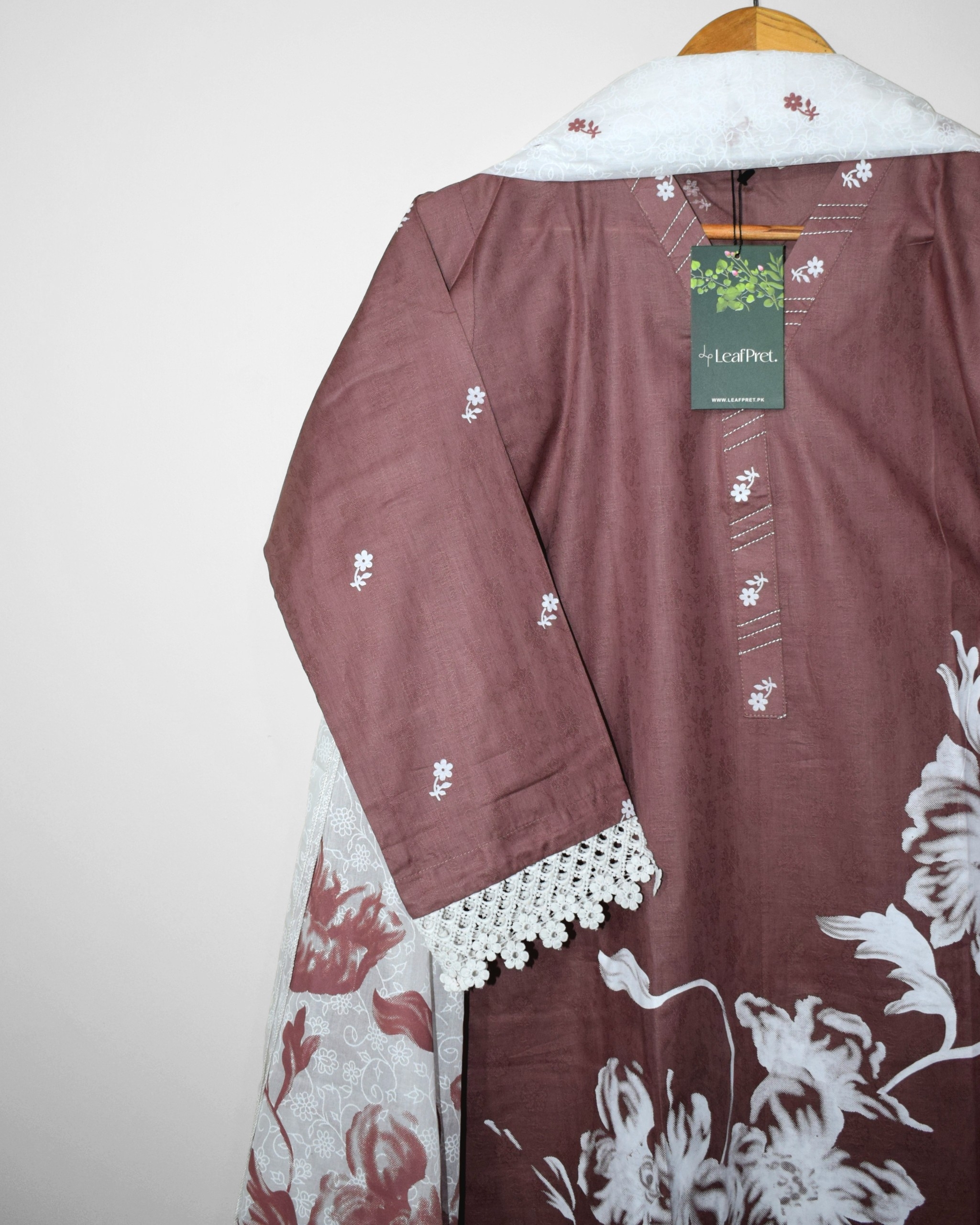 Rosewood 2.0 LeafPret self jacquard shirt close up with floral screen print