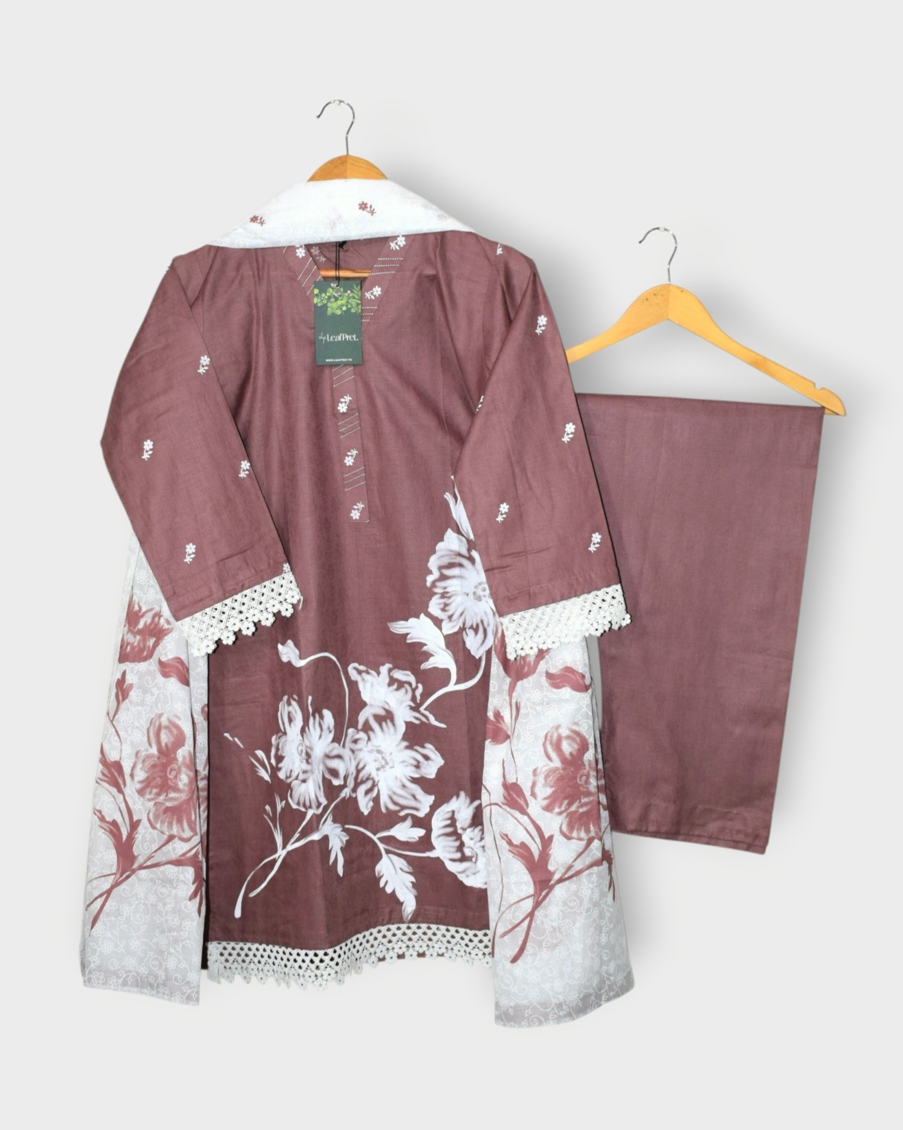 Rosewood 2.0 by LeafPret 3 piece self jacquard suit with cotton dupatta full look