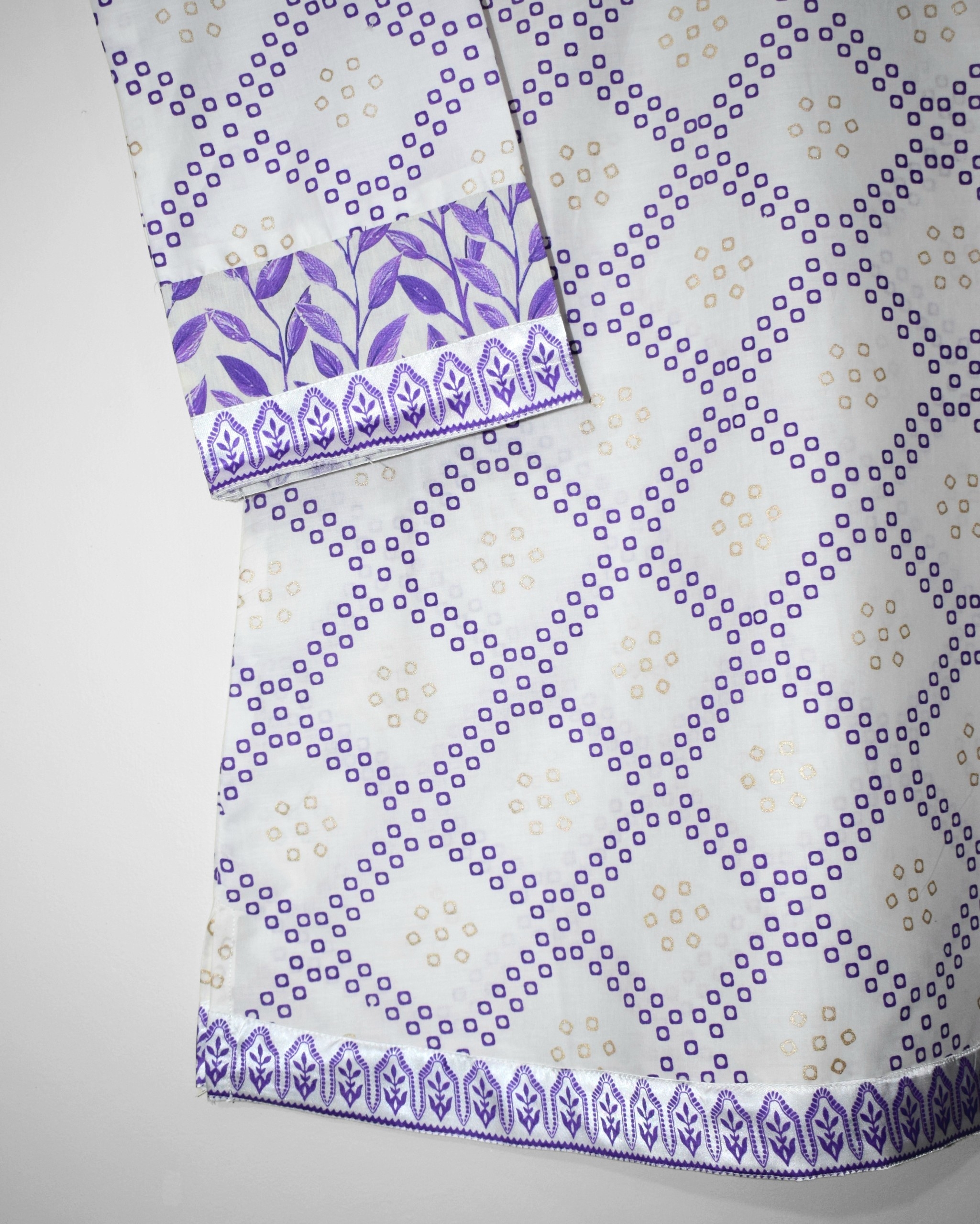 Safina Purple shirt daman with intricate printed border and chunri pattern design