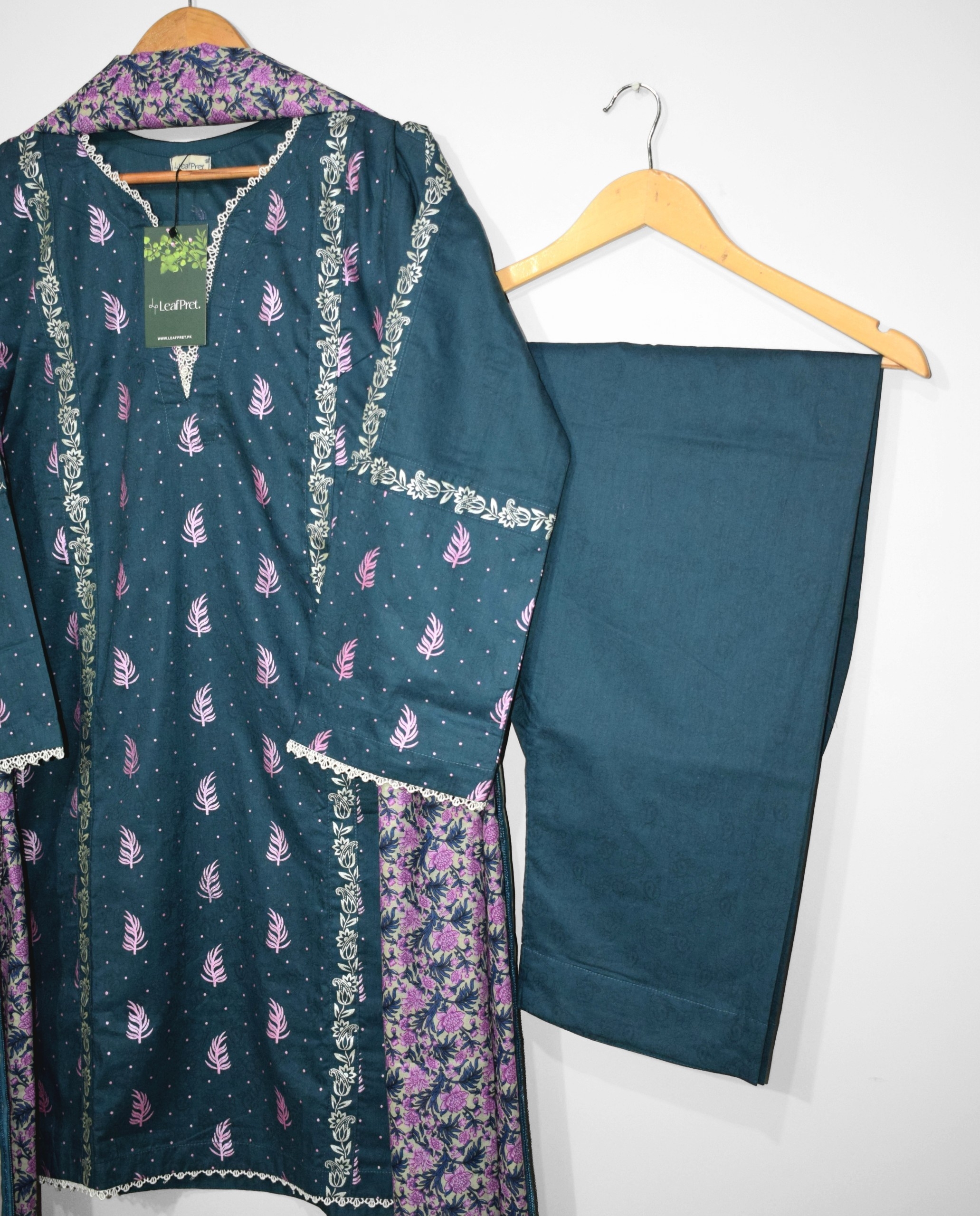 Mahveen teal screen printed lawn trouser for women stitched summer suit Pakistan