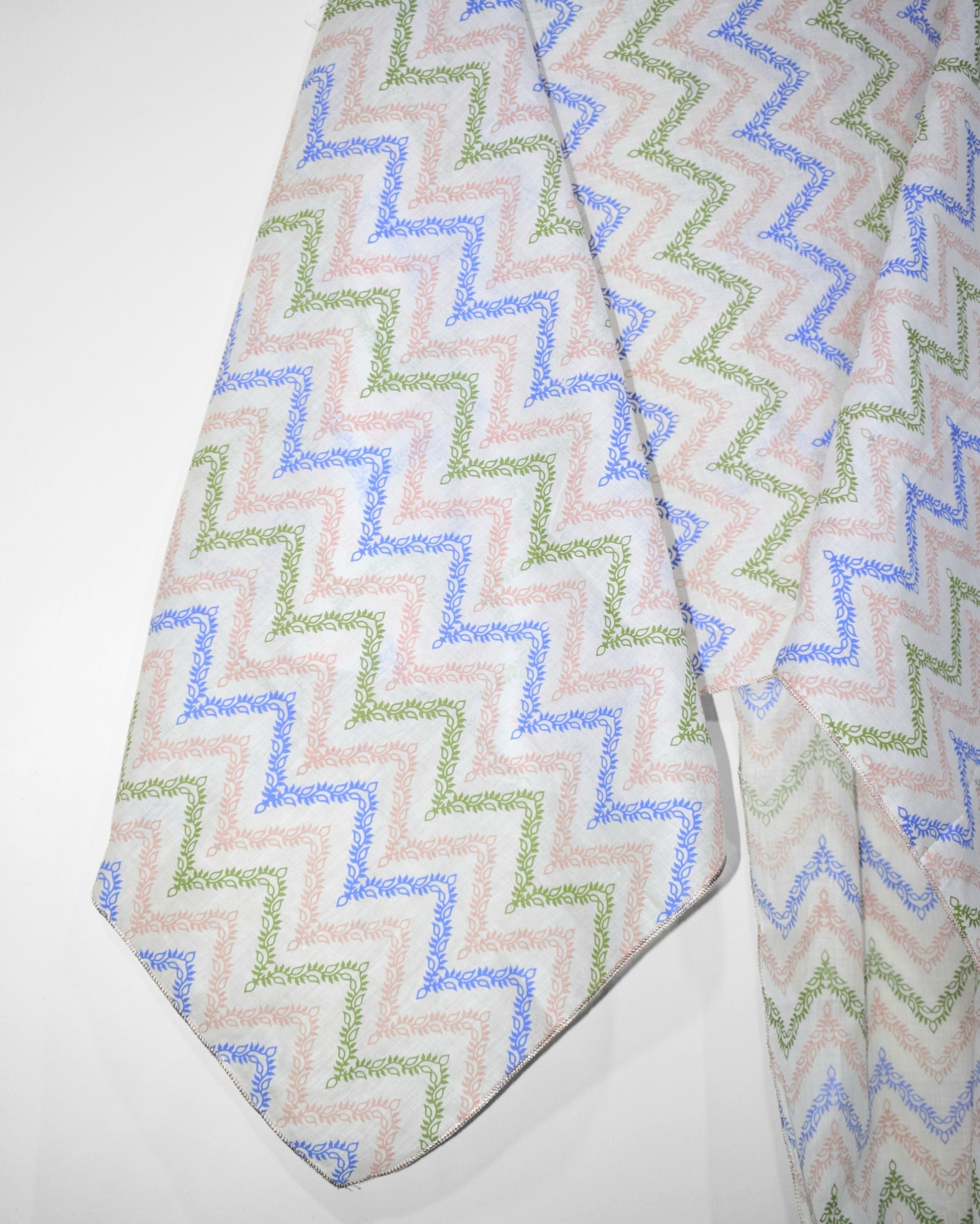 Cotton screen printed dupatta with pastel chevron patterns in blue, green and blush tones complementing the Rosé Chevron stitched lawn suit.