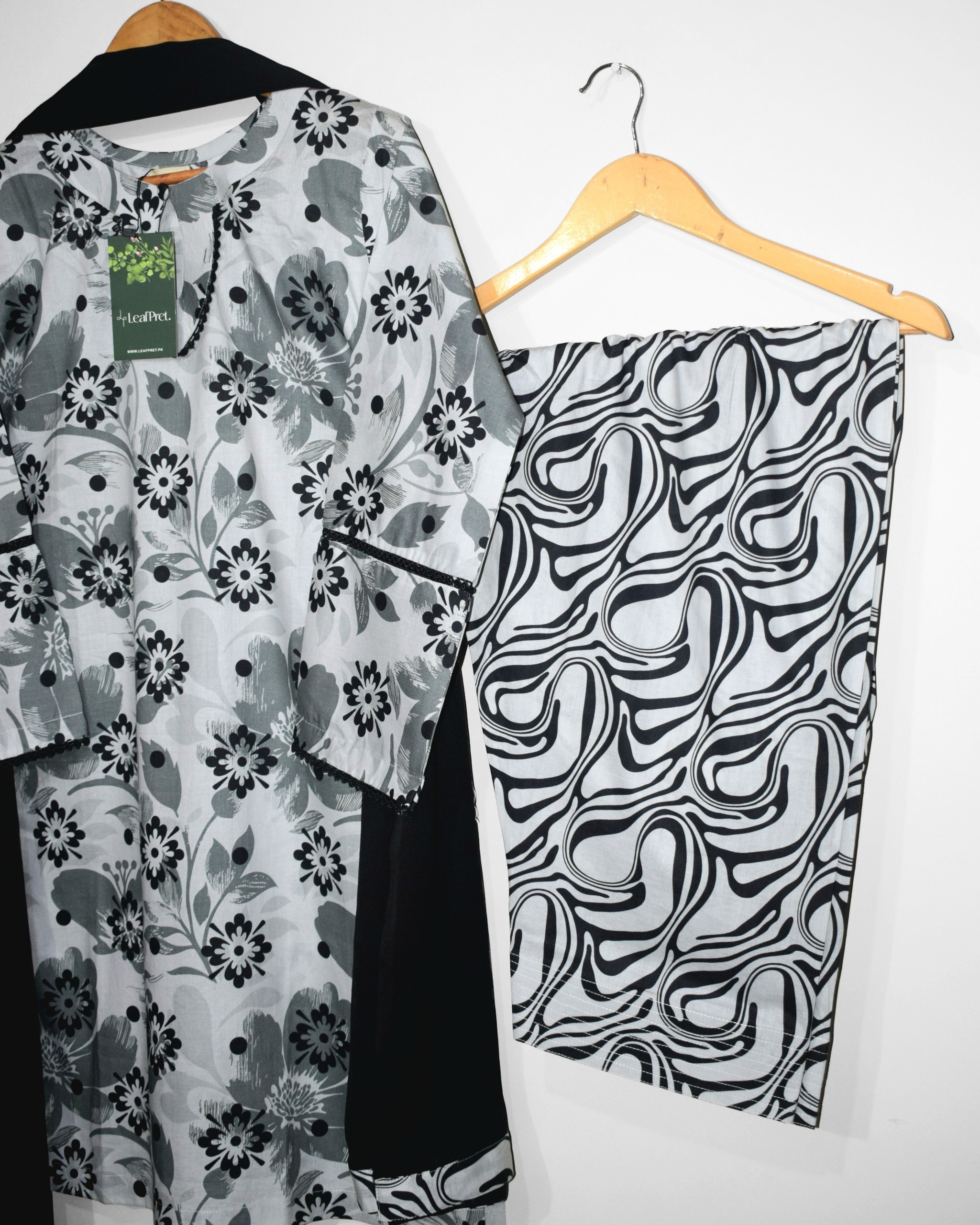 Urban Flora black and white digital printed farshi shalwar for women