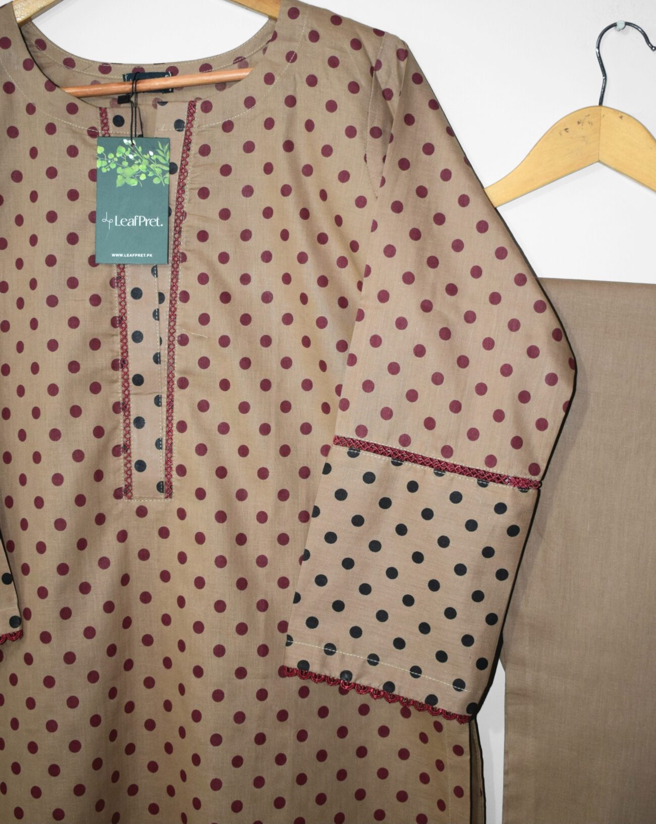 Cocoa Dot premium lawn printed shirt closeup